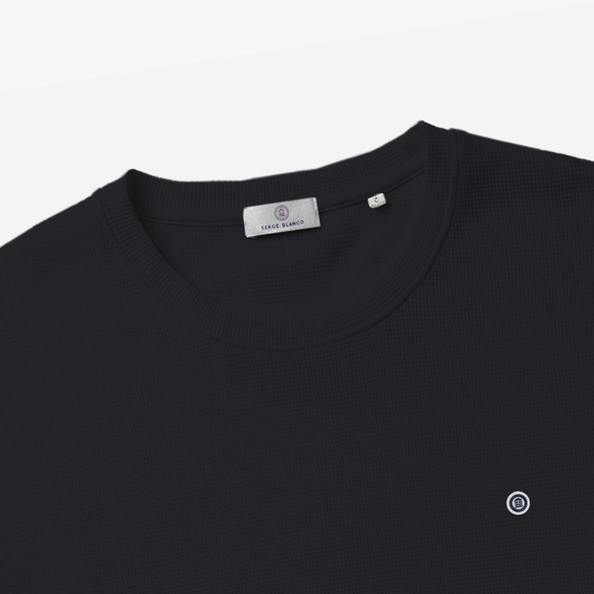 T-shirt girocollo in cotone goffrato Théo blu navy 3/4