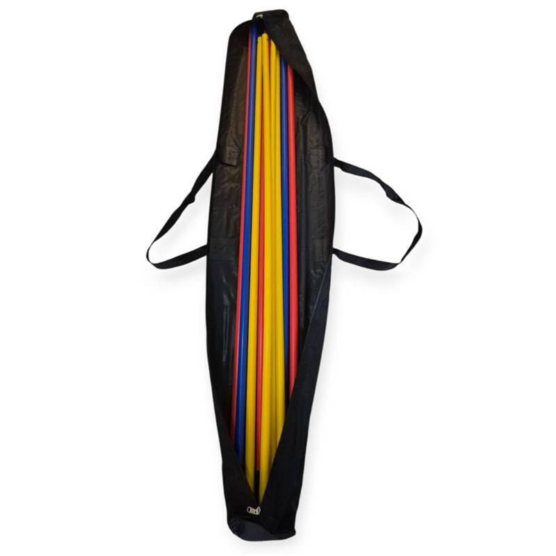 Set 12 bastoane jalon antrenament Sportech, varf metalic, 170 cm husa transport