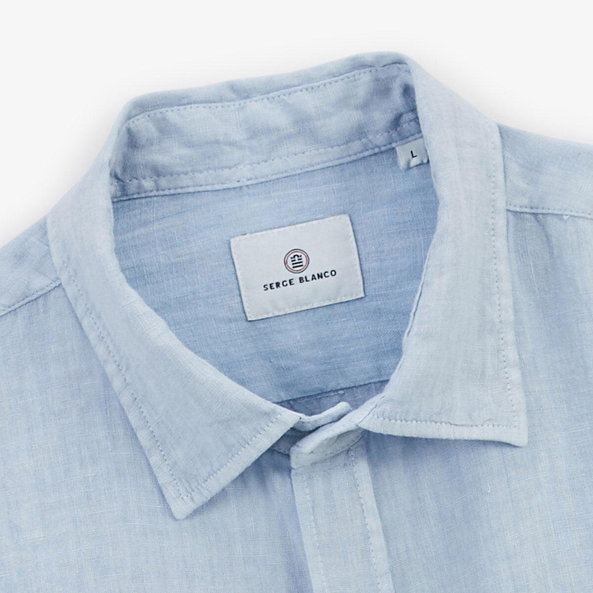 Camicia a maniche lunghe in lino blu cielo 3/4