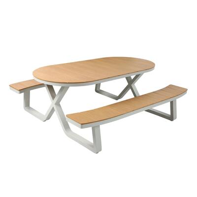 Picknicktafel, ovaal, teakhout, 6 personen, sandy beige