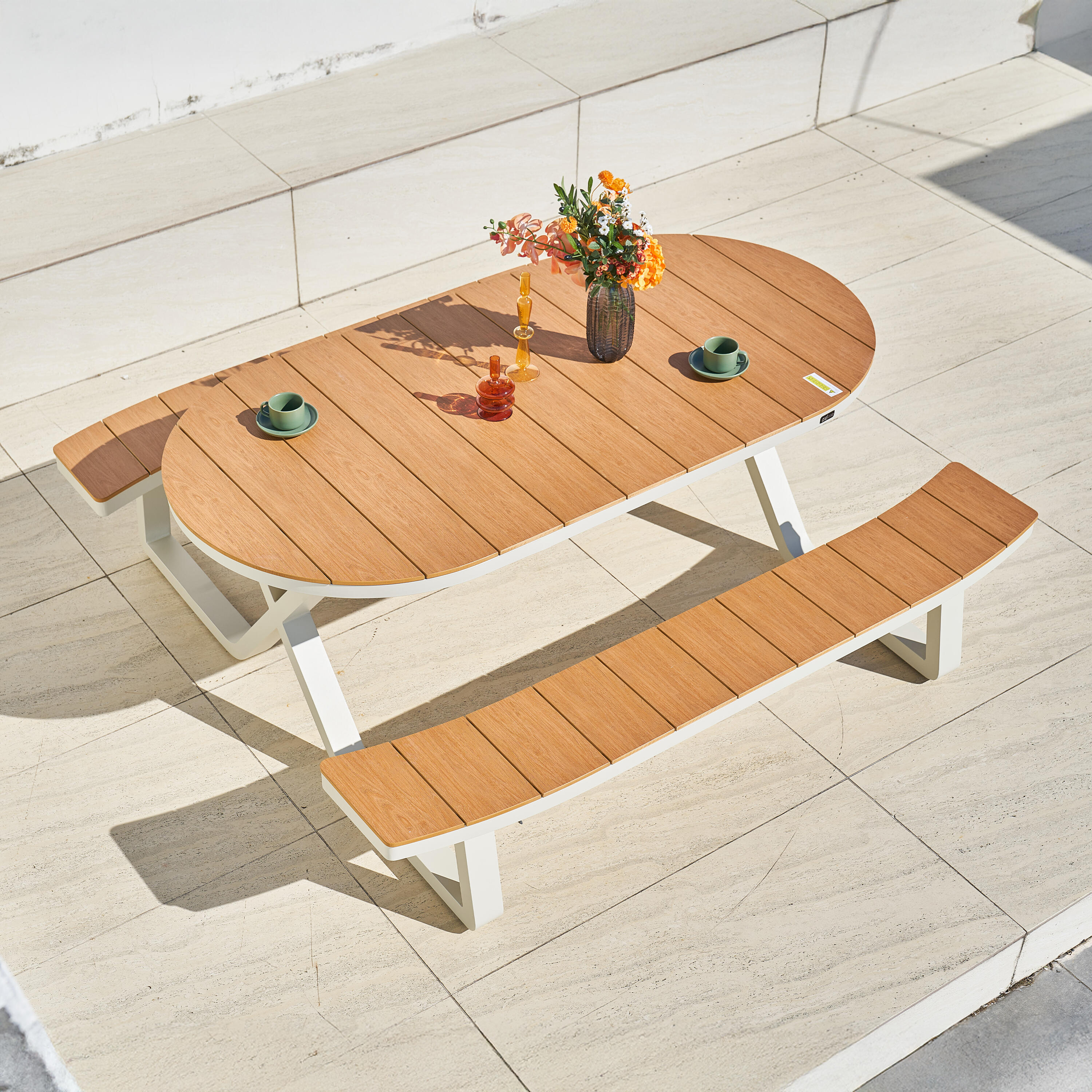 Table de Pique-Nique, Ovale, Teck,  6 Personnes, Beige 4/7