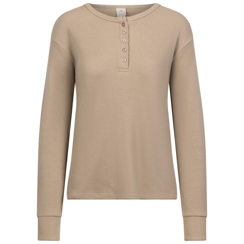 Womens Long Sleeves Waffle Knit Button Front Top - Morvenna