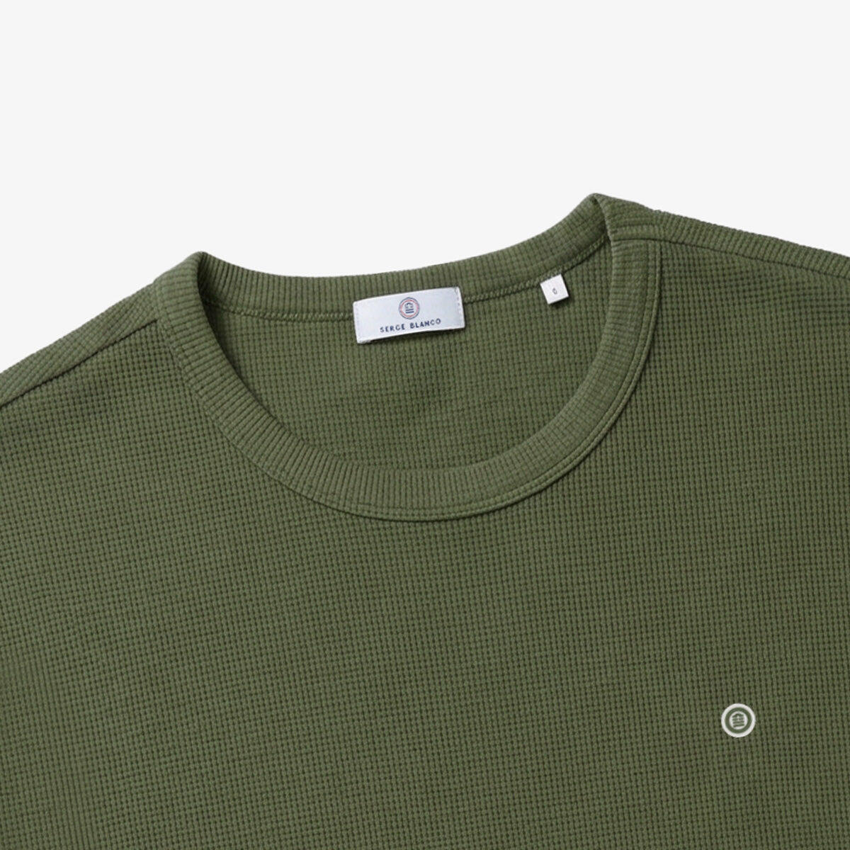 T-shirt girocollo in cotone goffrato Théo verde militare 3/4