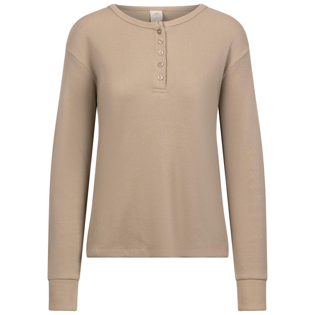 Womens Long Sleeves Waffle Knit Button Front Top - Morvenna