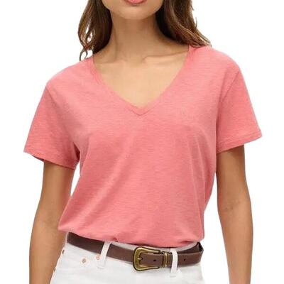 V-hals geborduurd t-shirt dames superdry slub