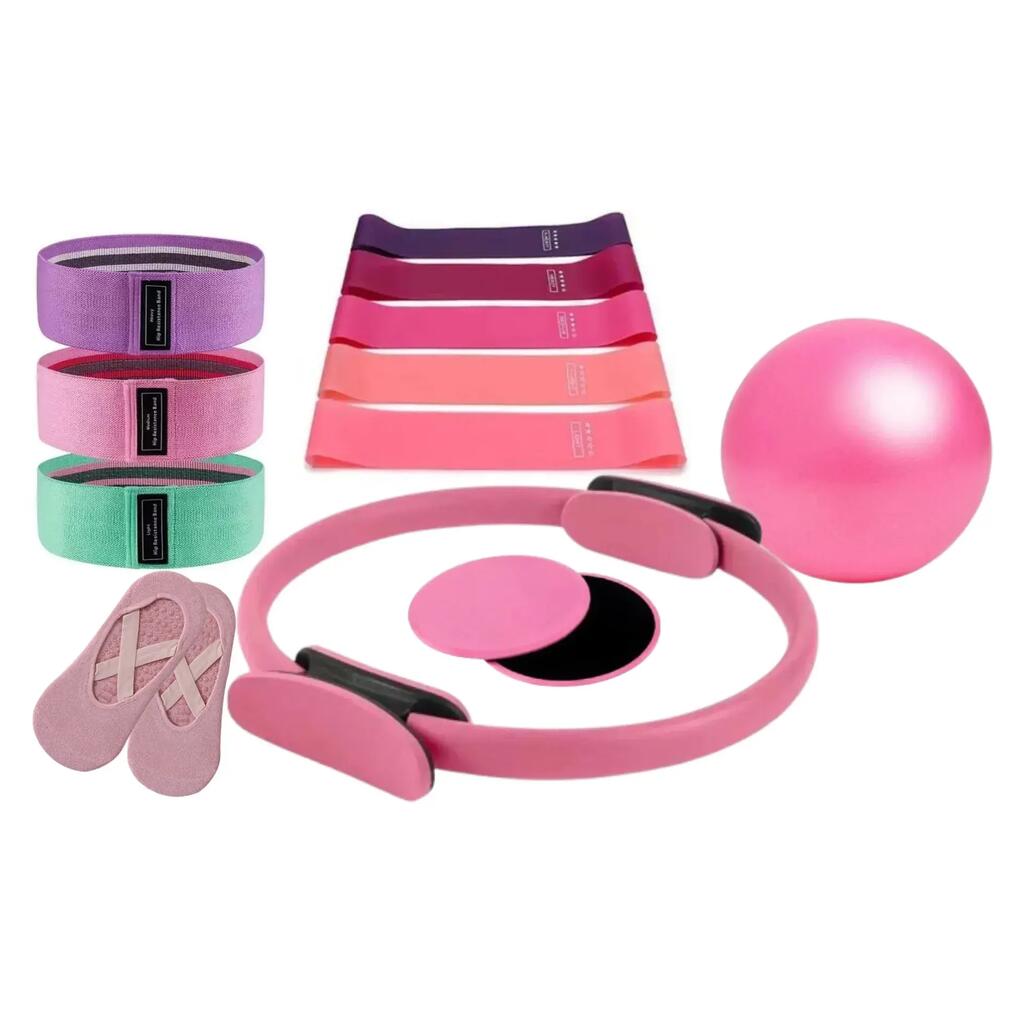 Complete Pilates and fitness kit with ring, bands, gliders, ball and socks