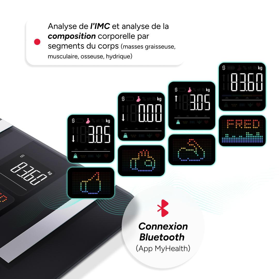 Pèse-personne connecté Bluetooth ,analyse des masses, écran couleur 2/7