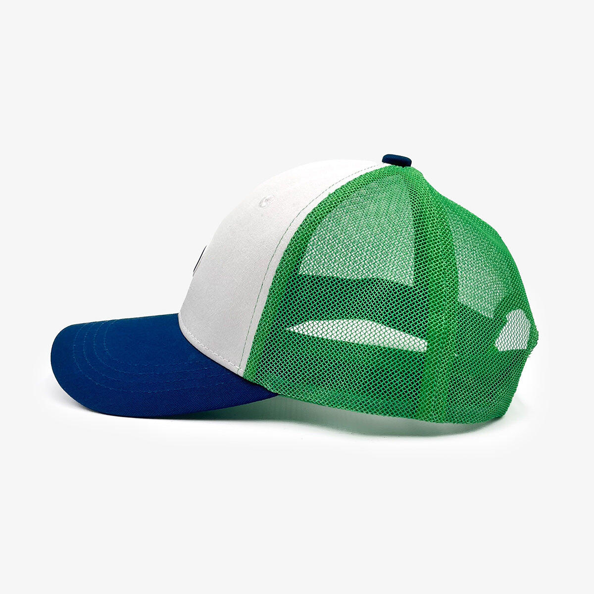 Gorra trucker azul opalina y verde 3/4