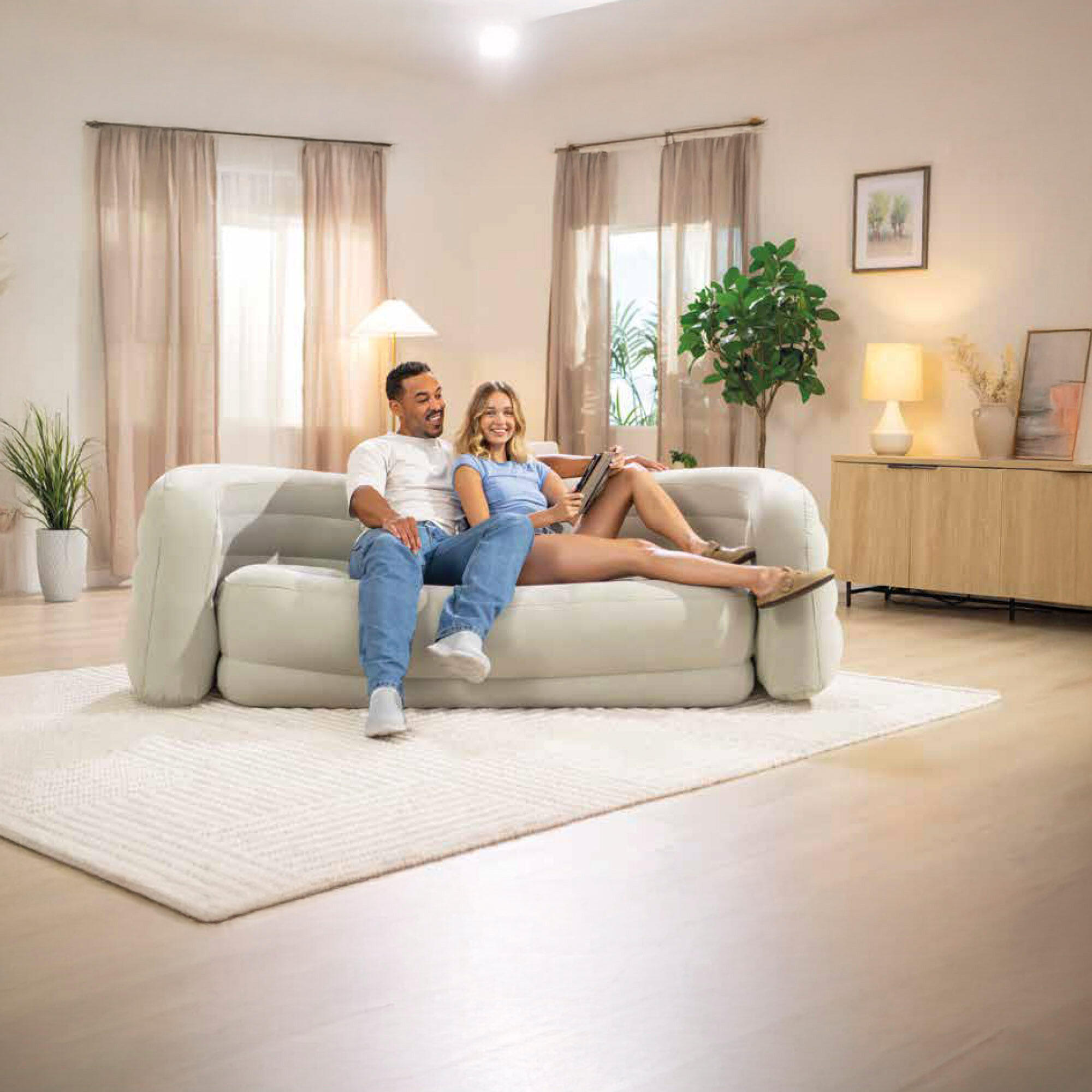 Sofá hinchable INTEX curvo beige 229x109x81 cm 5/7