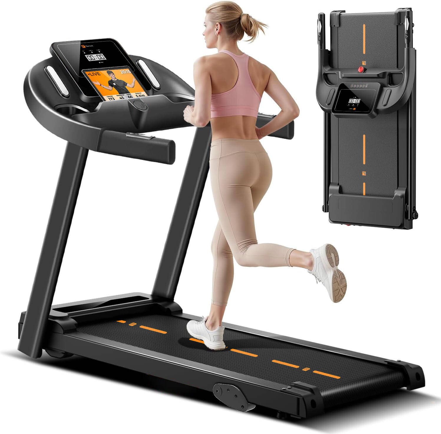 Flexnest Flextread EZ (3 HP Peak) Manual Incline Motorized Treadmill with in-Built Bluetooth Speaker, Max Speed 14km/hr - Black