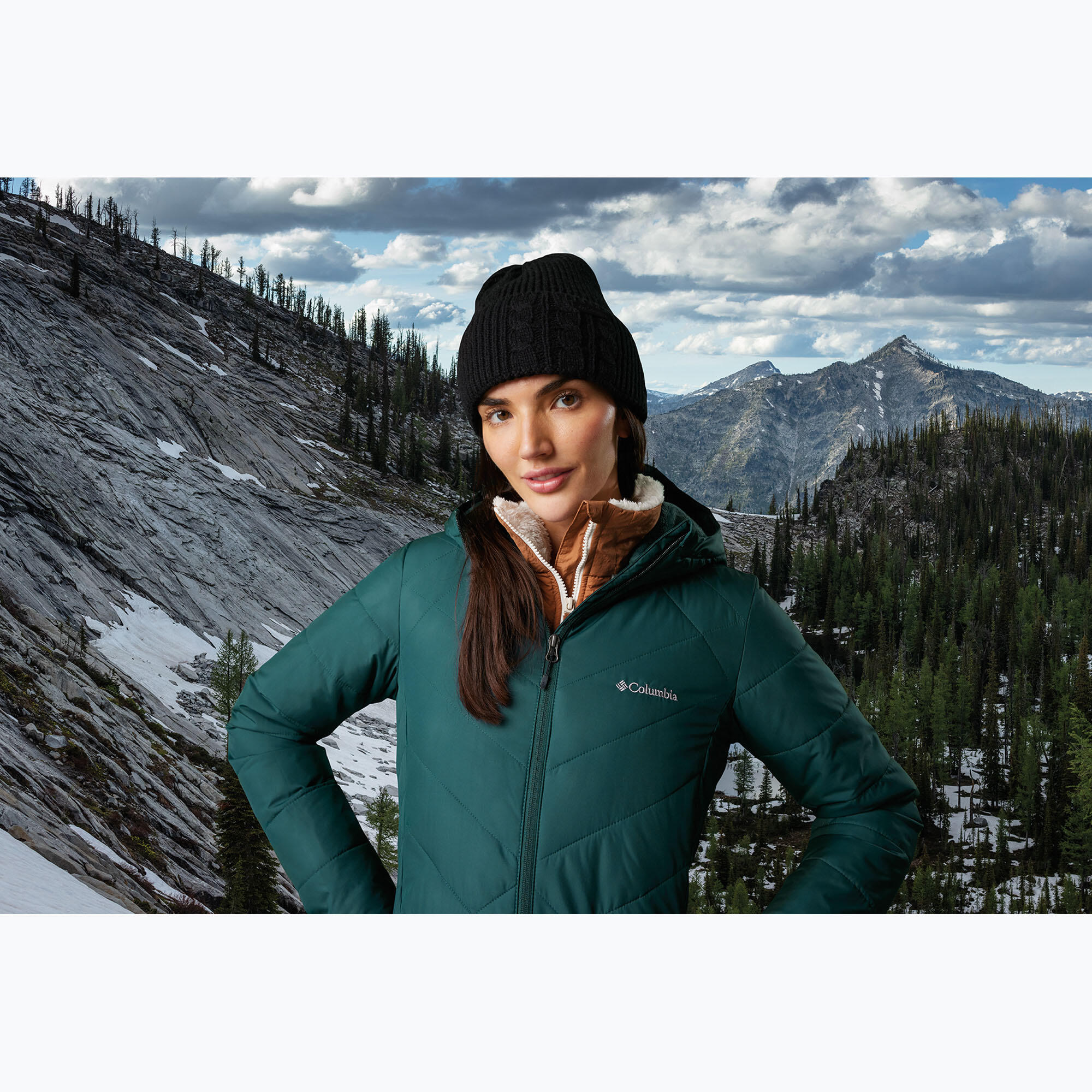 Gorro de inverno feminino Columbia Agate Pass tricotado em cabo 3/7