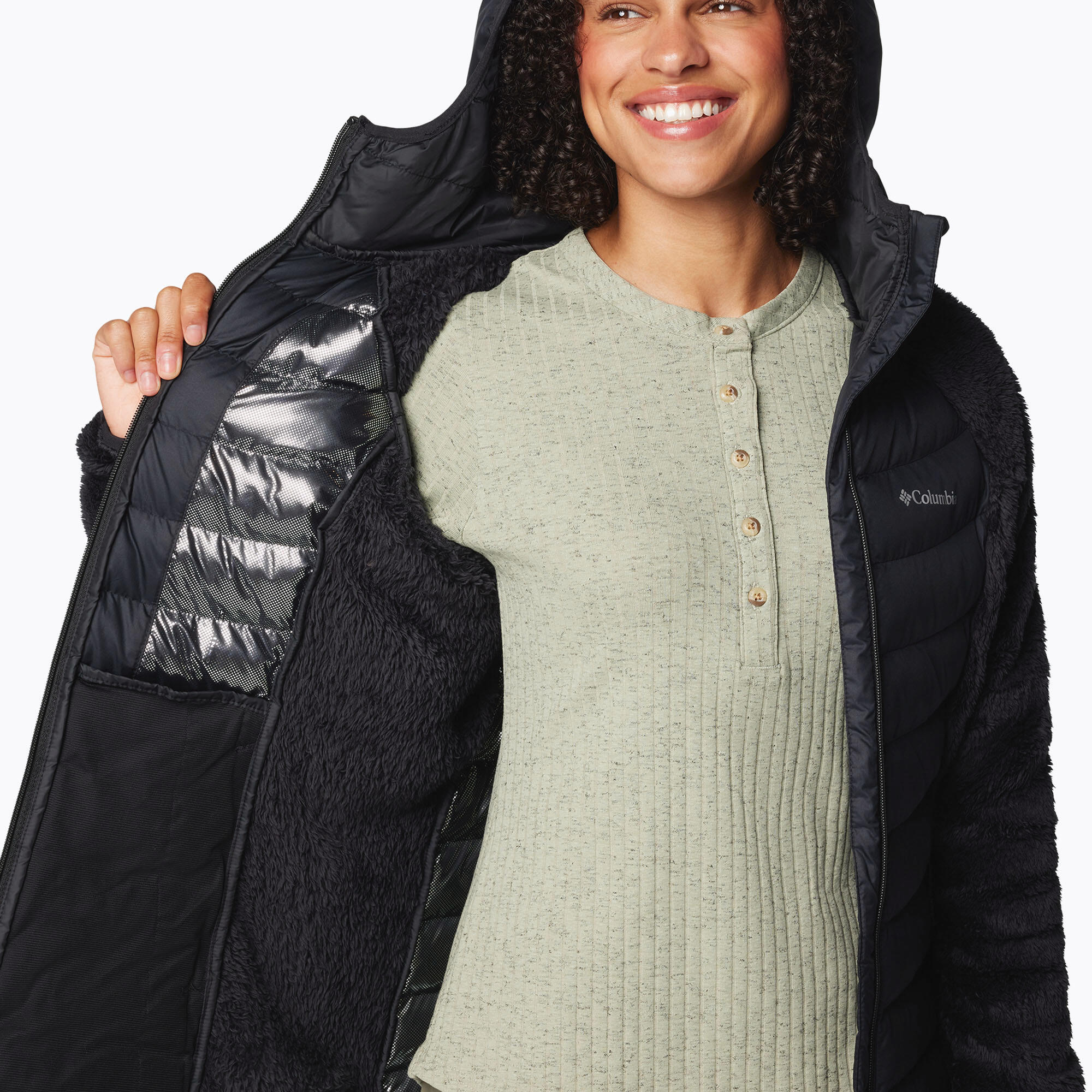 Dames gewatteerde jas Columbia Powder Lite II Sherpa Hybrid 6/7