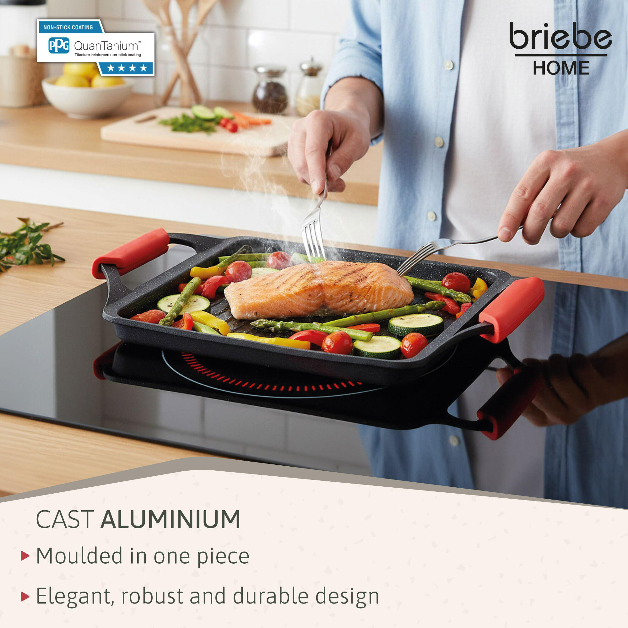 Grelhador para Cozinha Indução, Antiaderente Titânio sem PFOA, Alumínio 43x25cm 3/7