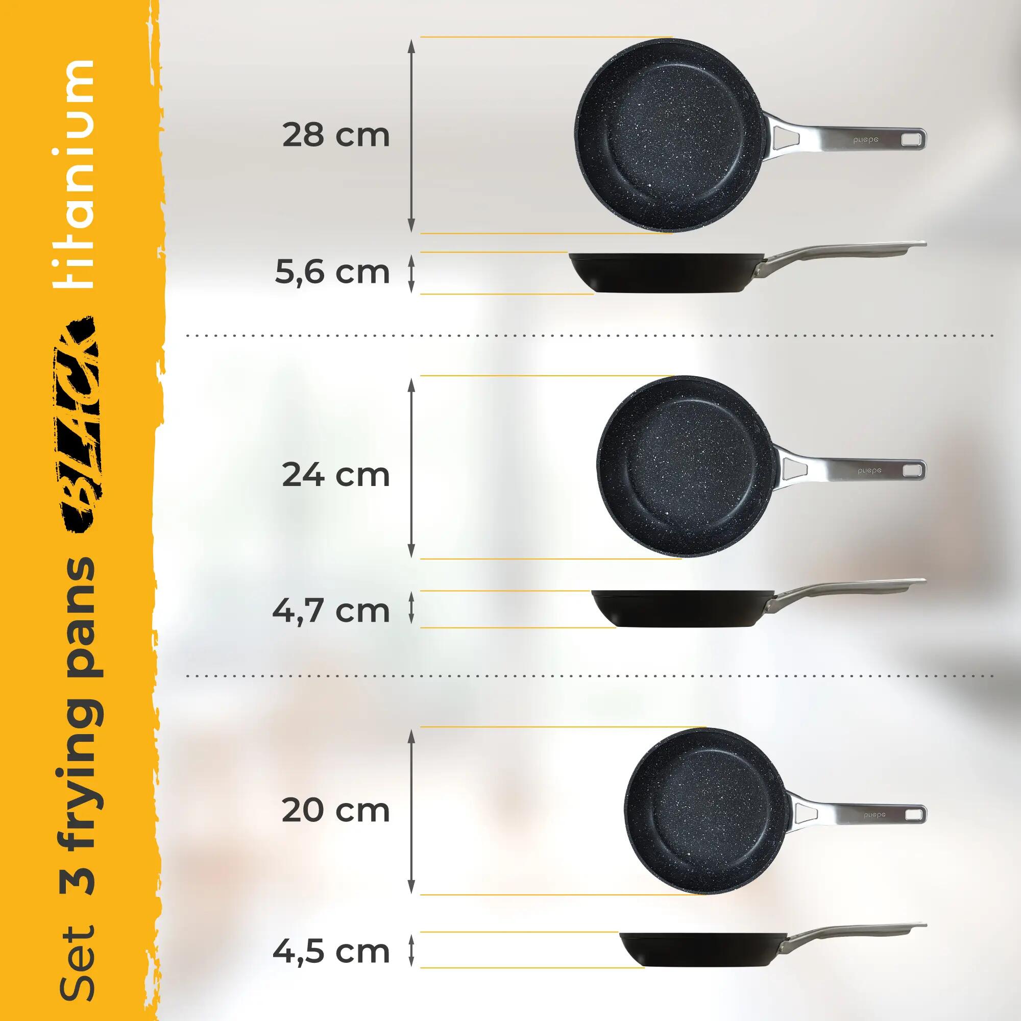 Conjunto de 3 Frigideiras Indução Antiaderentes 20-24-28cm, Alumínio Forjado 6/7