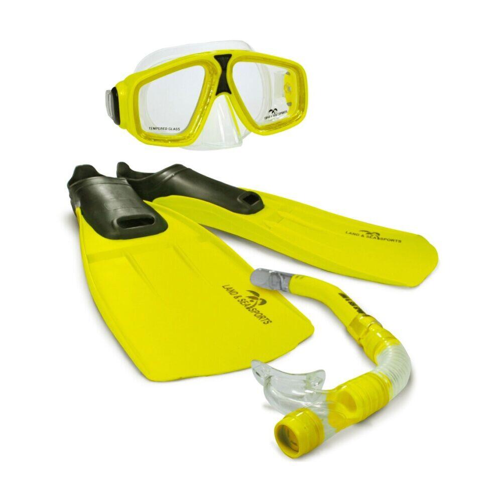 Land & Sea Sports Adventurer Snorkelling Set W/ Fins Goggles Yellow