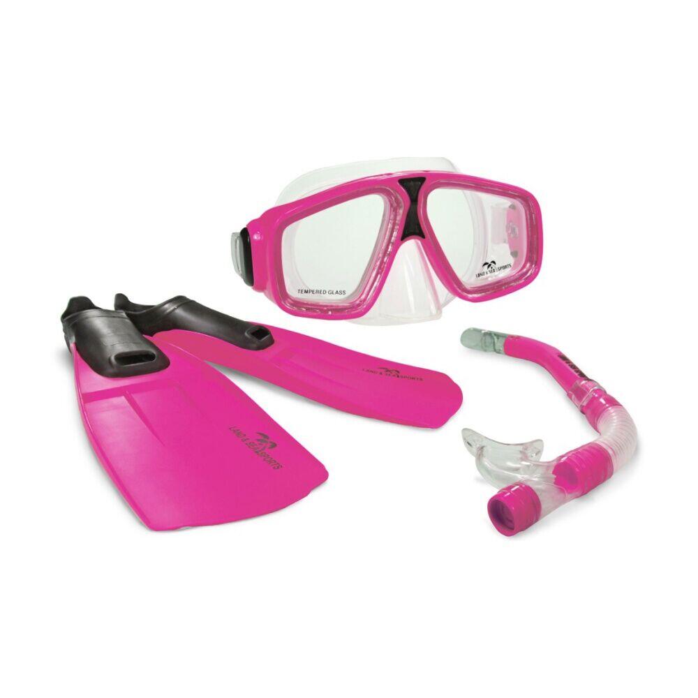 Land & Sea Sports Adventurer Snorkelling Fins Goggles Set Pink