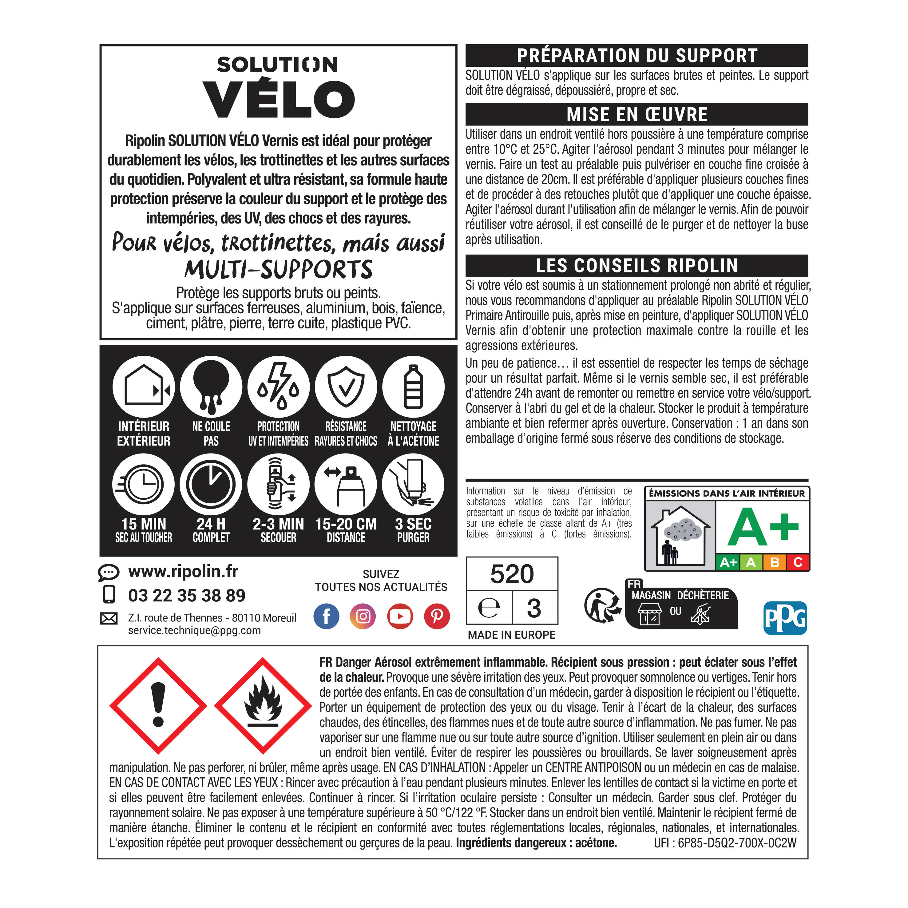 RIPOLIN - Solution Vélo - Aérosol Vernis Incolore - Finition Mate - 400 ml 2/2
