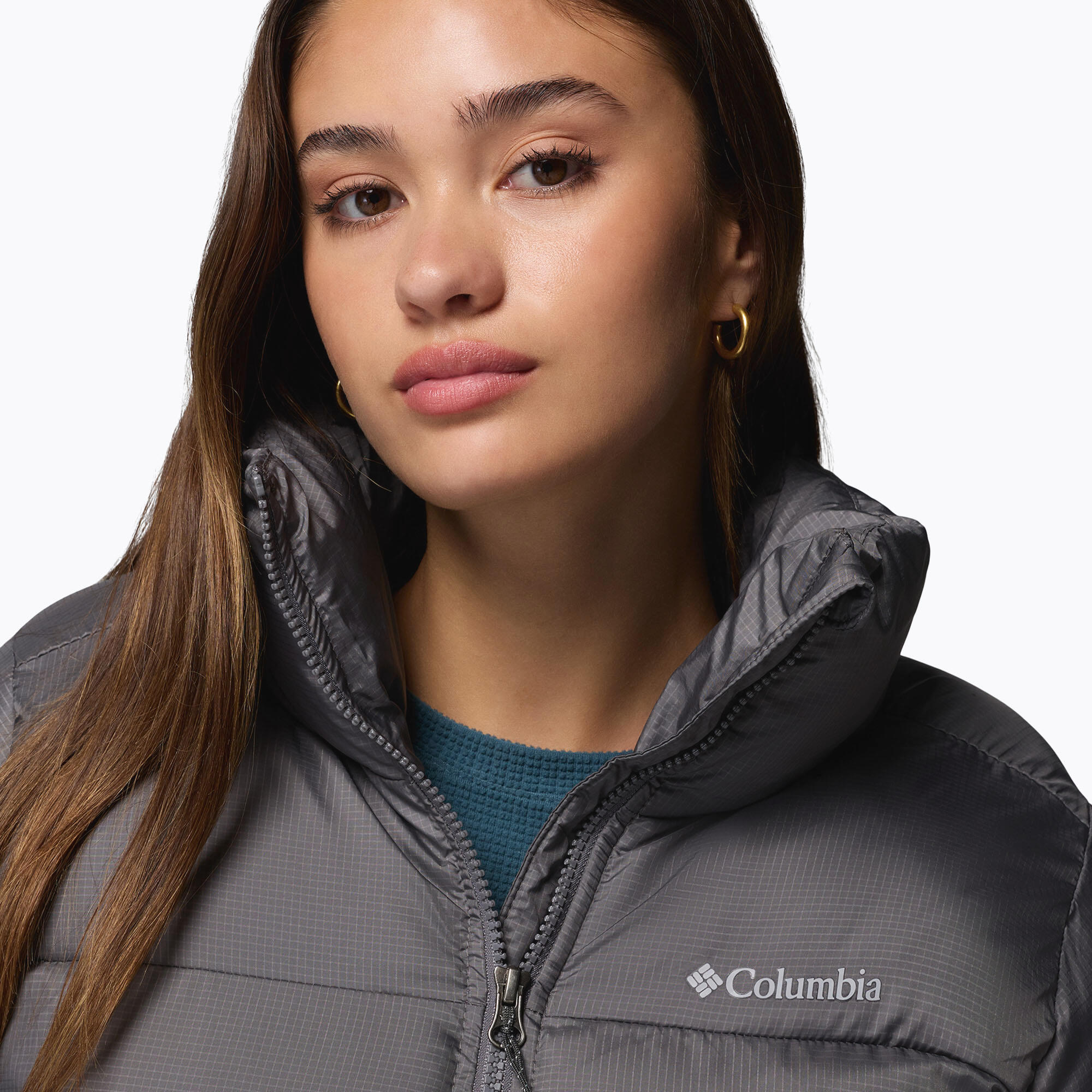 Casaco feminino acolchoado Columbia Puffect II com zíper completo 6/7