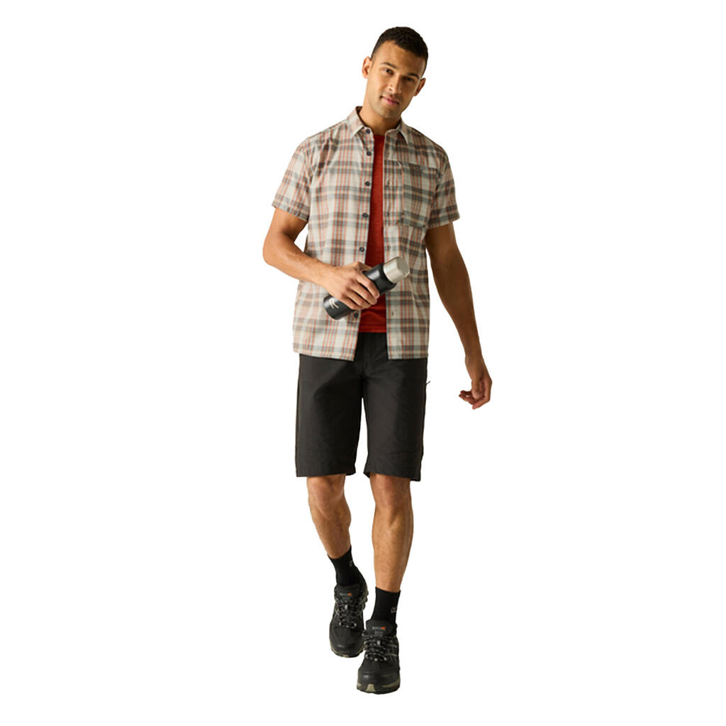 Mens Checked Insect Repellent ShortSleeved Travel Shirt (Stone White)