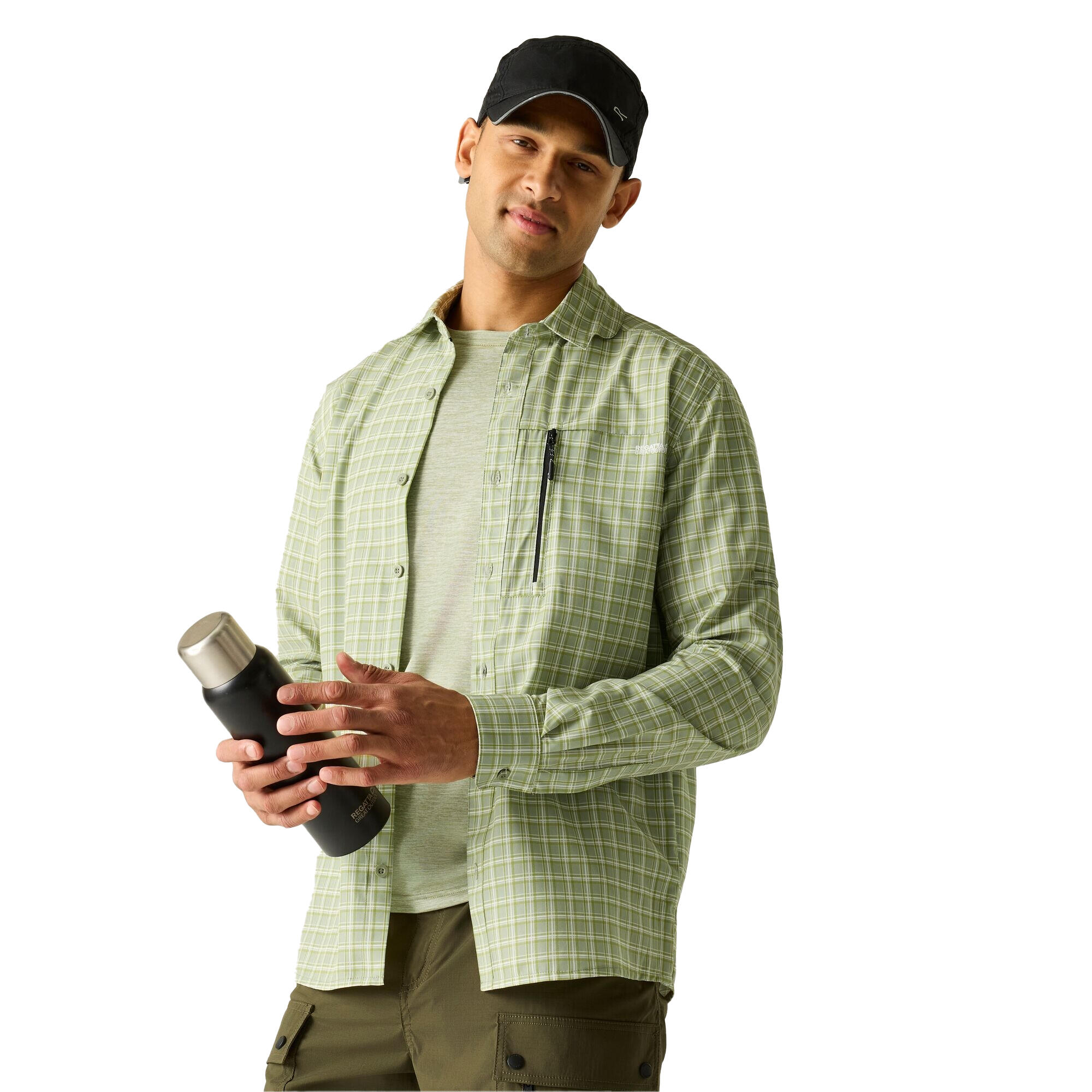 Chemise De Voyage Motif/style À Carreaux Homme (Sauge Clair) 4/5