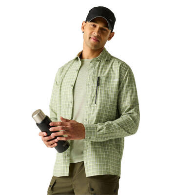 Heren geruit insectenwerend reisshirt (lichte salie)