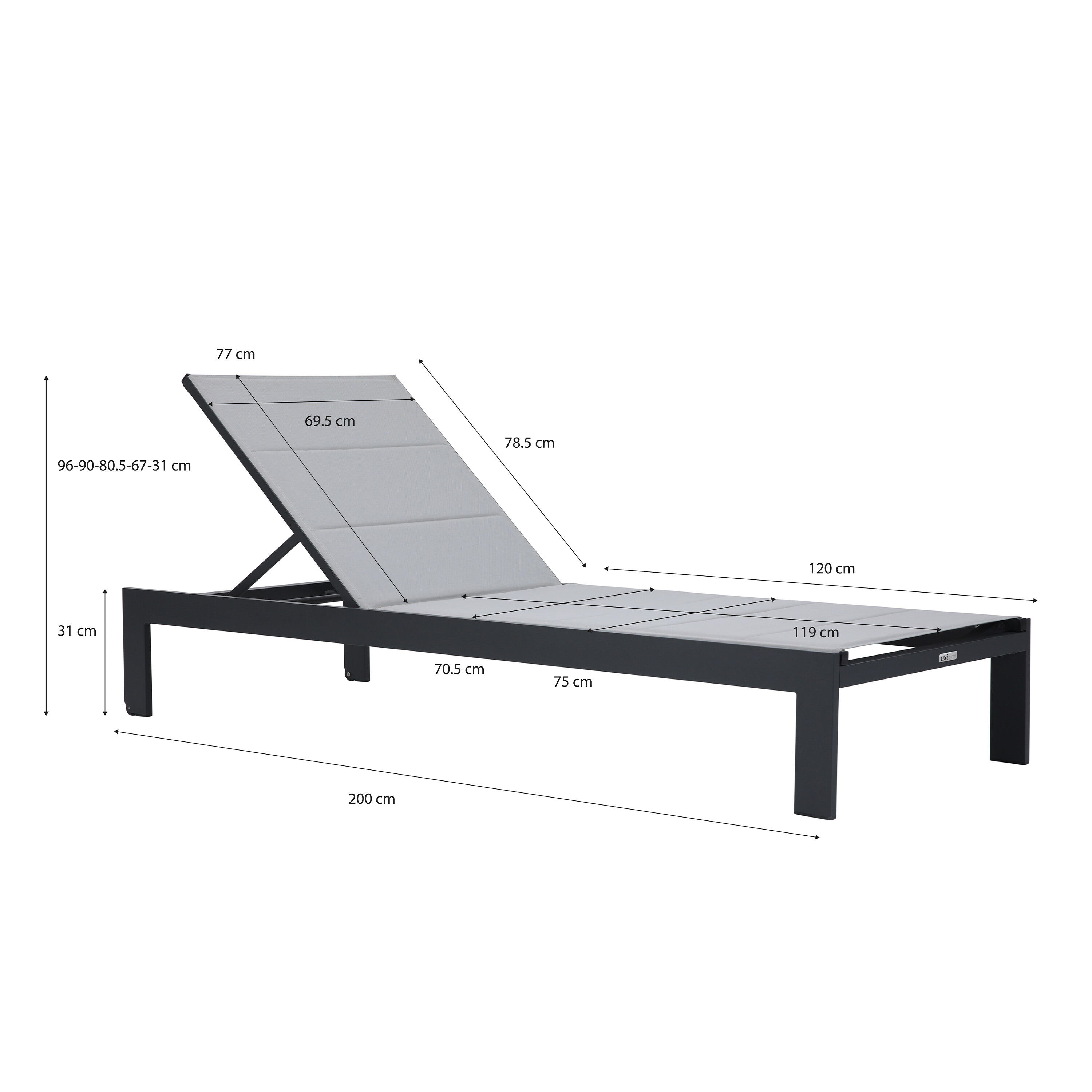 Chaise Longue Réglable en 5 positions - Anthracite / Gris 4/7