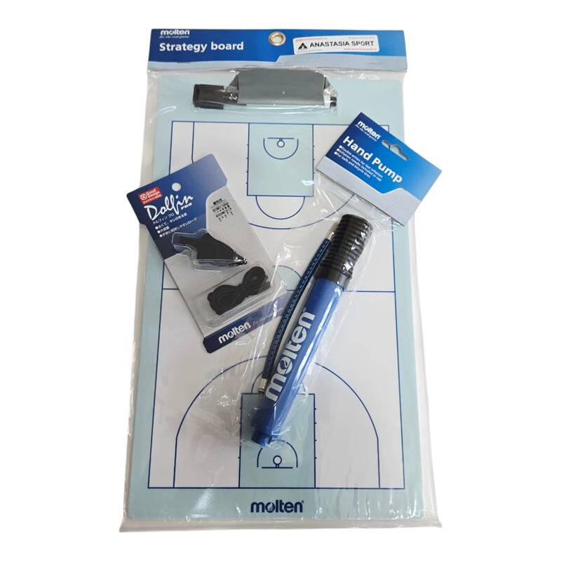 Set antrenor baschet Molten tabela strategie SB2, fluier Dolfin Pro, pompa DHP21