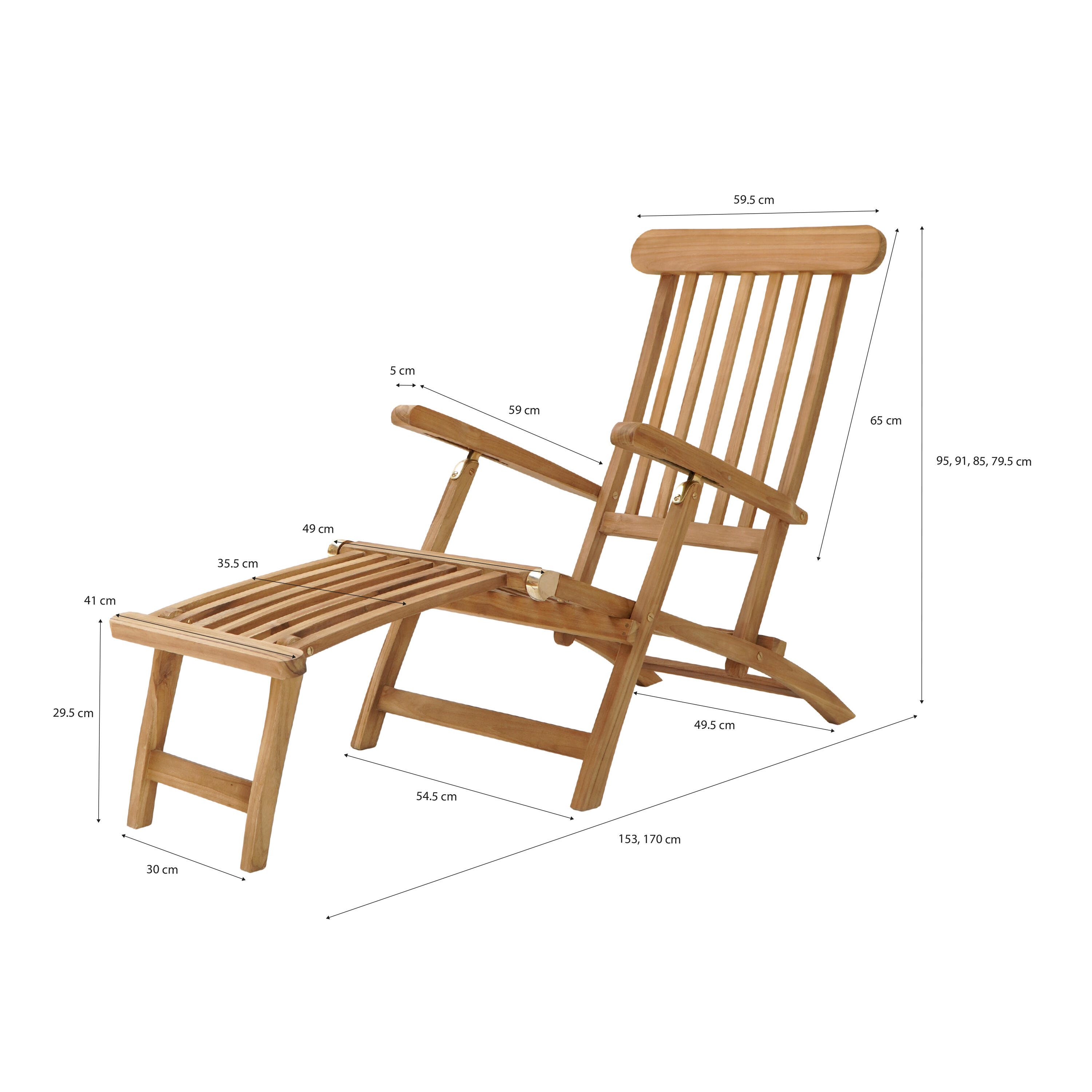 Chaise longue in legno di teak - Regolabile in 4 posizioni 3/4
