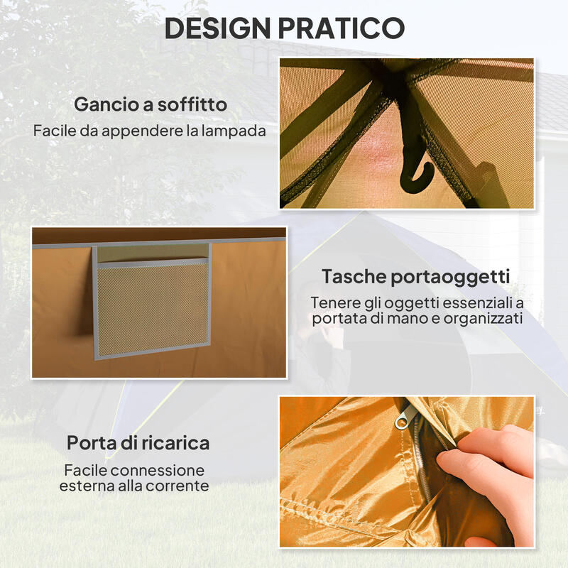 Cort de camping impermeabil Outsunny pentru 3 persoane, portocaliu