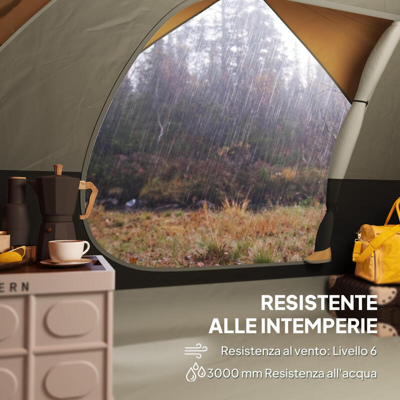 Cort de camping impermeabil Outsunny pentru 3 persoane, portocaliu
