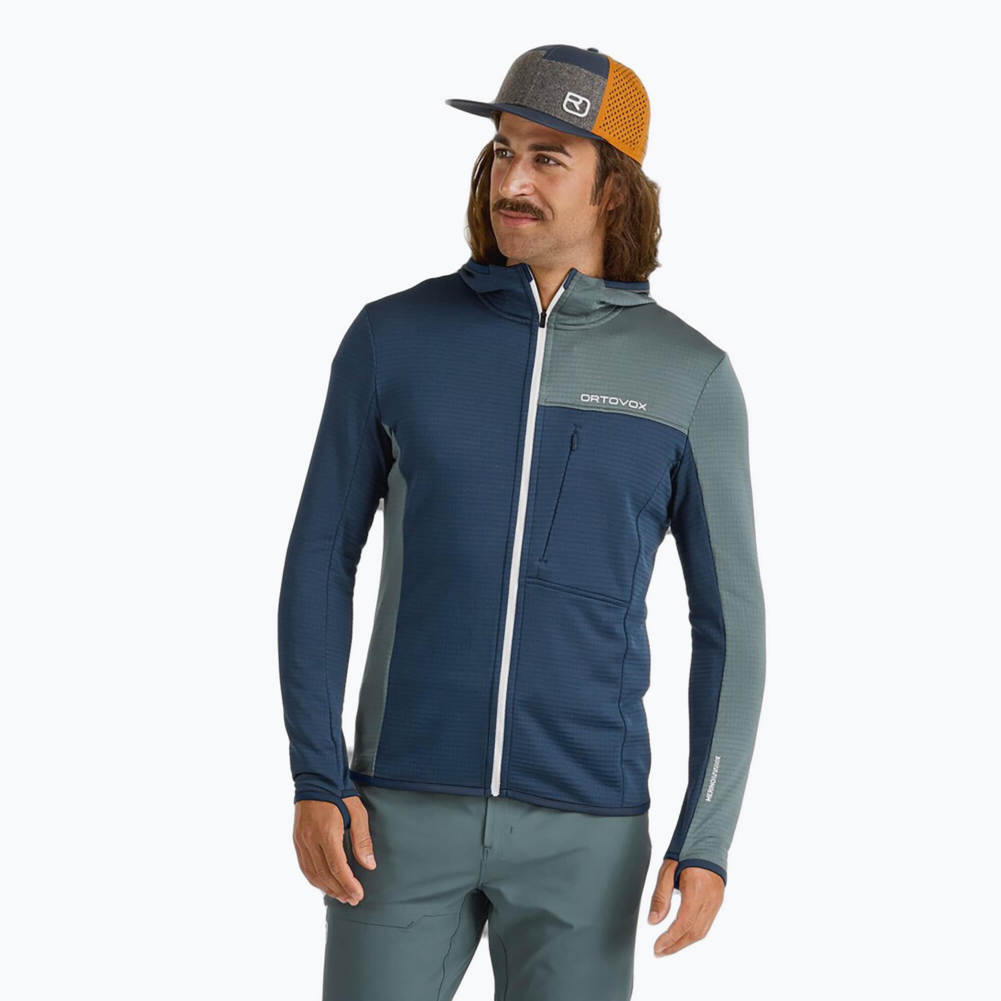 Casaco masculino ORTOVOX Fleece Light Grid com capuz 1/7