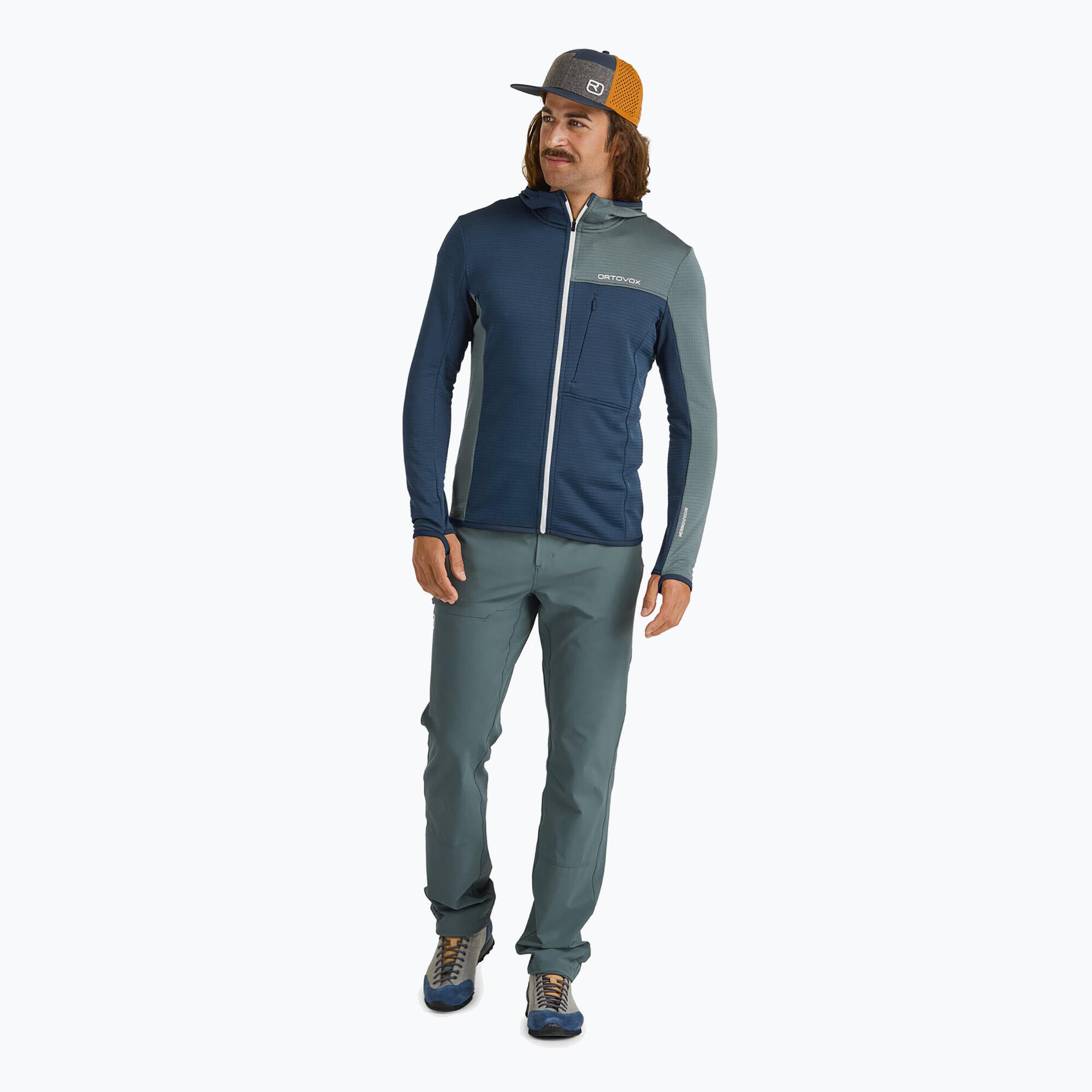 Casaco masculino ORTOVOX Fleece Light Grid com capuz 2/7
