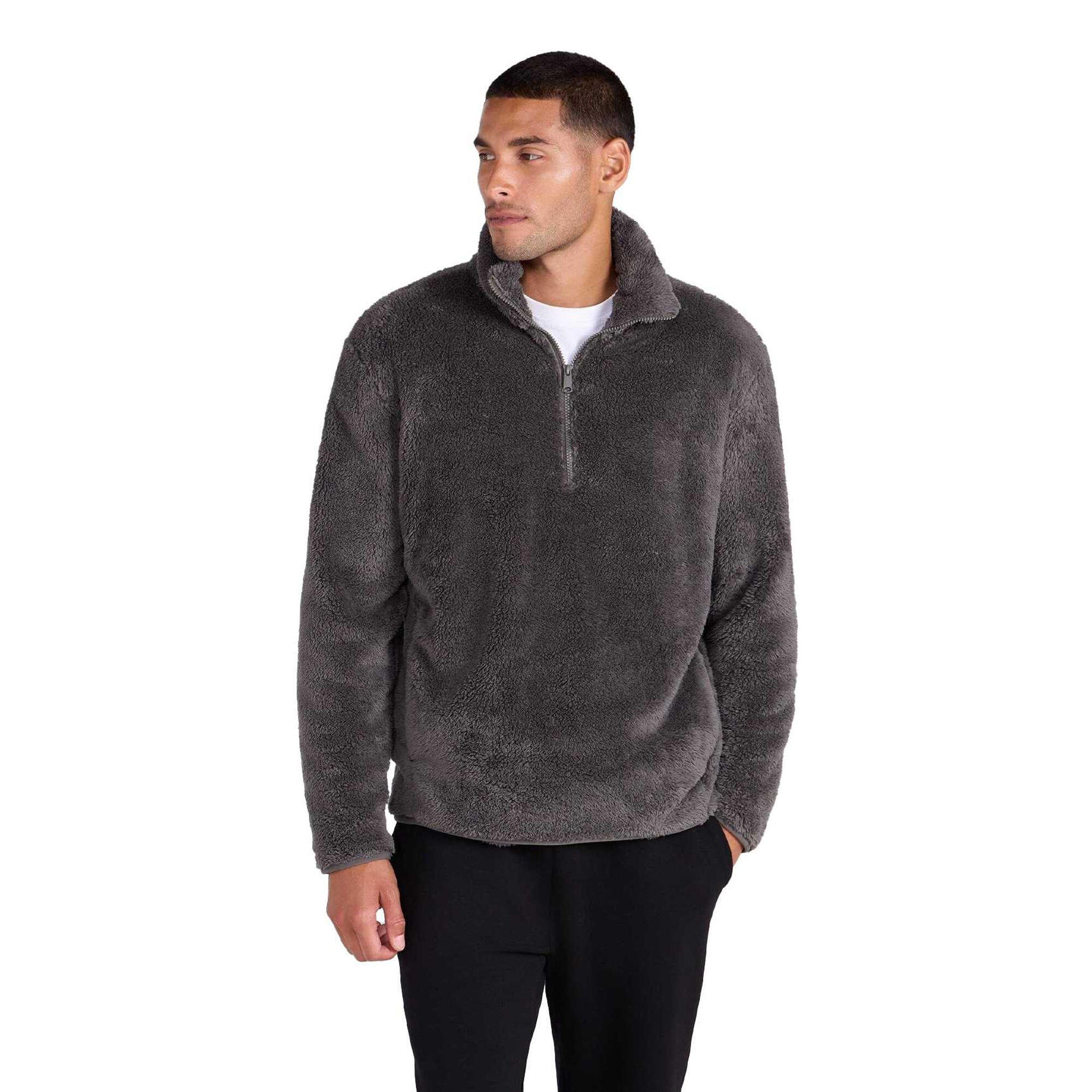Mens Teddy Fleece Half Zip Jacket (Khaki) 3/3