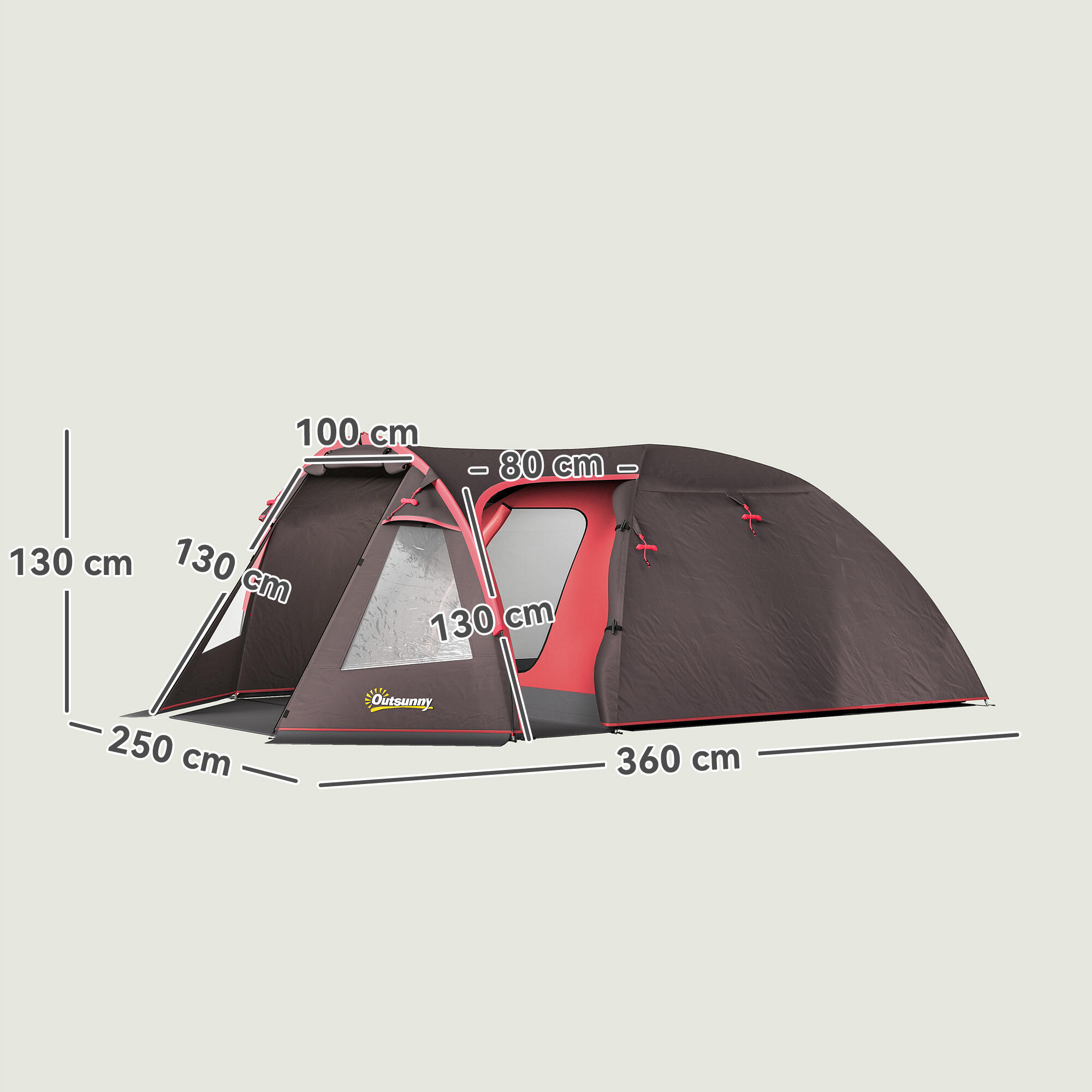 Outsunny Tenda da Campeggio 2-4 Persone Stanze Separate e Doppie Porte Grigio 3/8