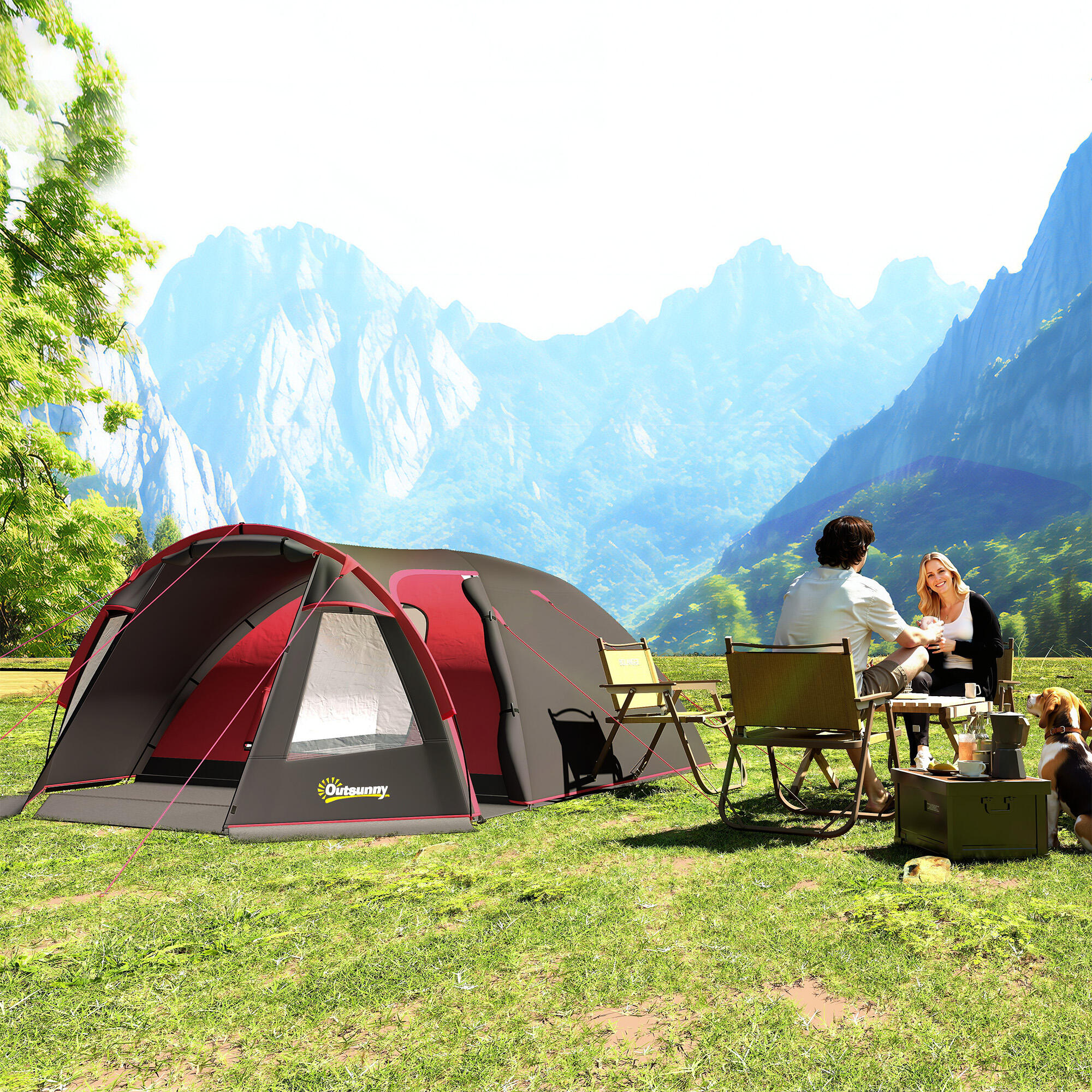 Outsunny Tenda da Campeggio 2-4 Persone Stanze Separate e Doppie Porte Grigio 2/8