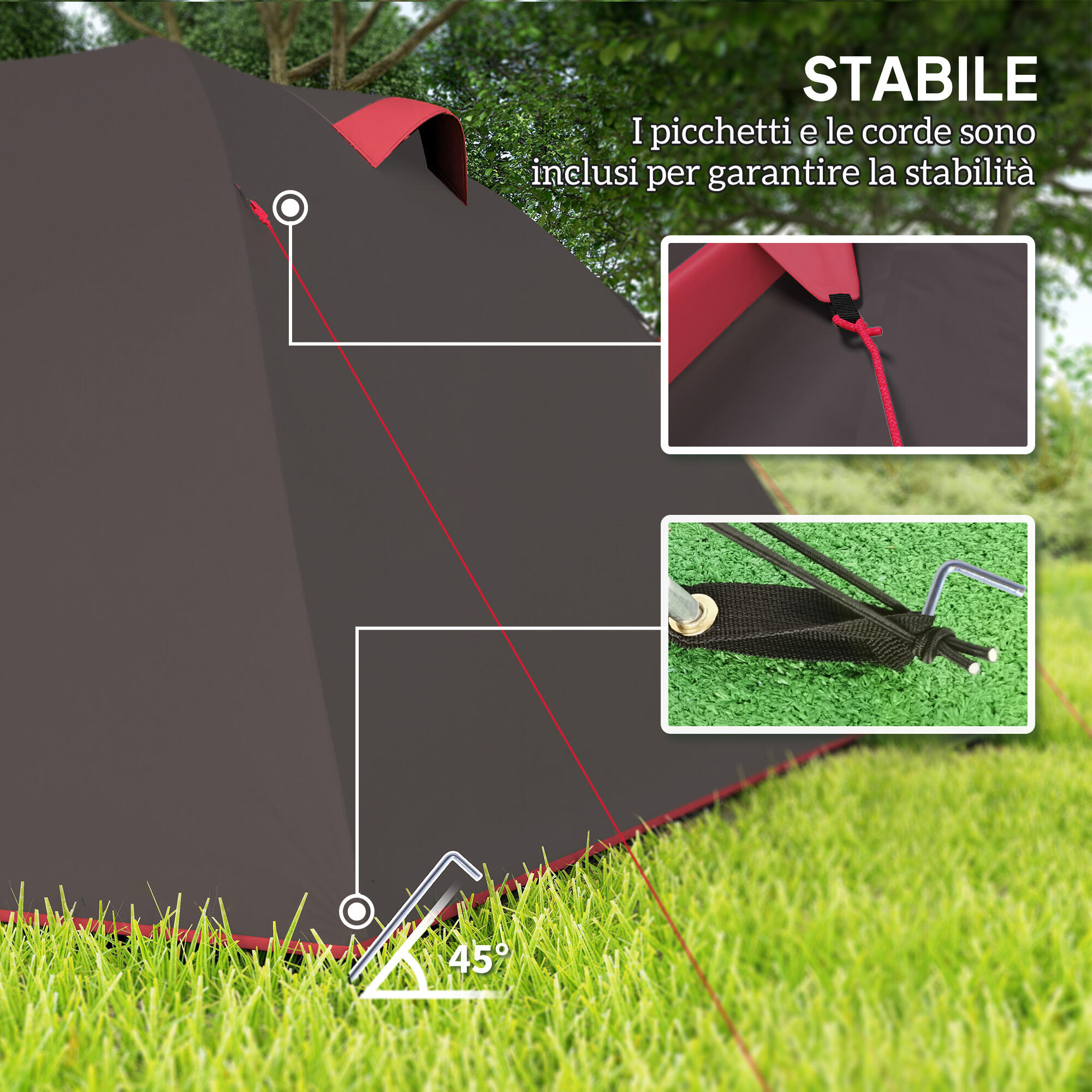 Outsunny Tenda da Campeggio 2-4 Persone Stanze Separate e Doppie Porte Grigio 6/8