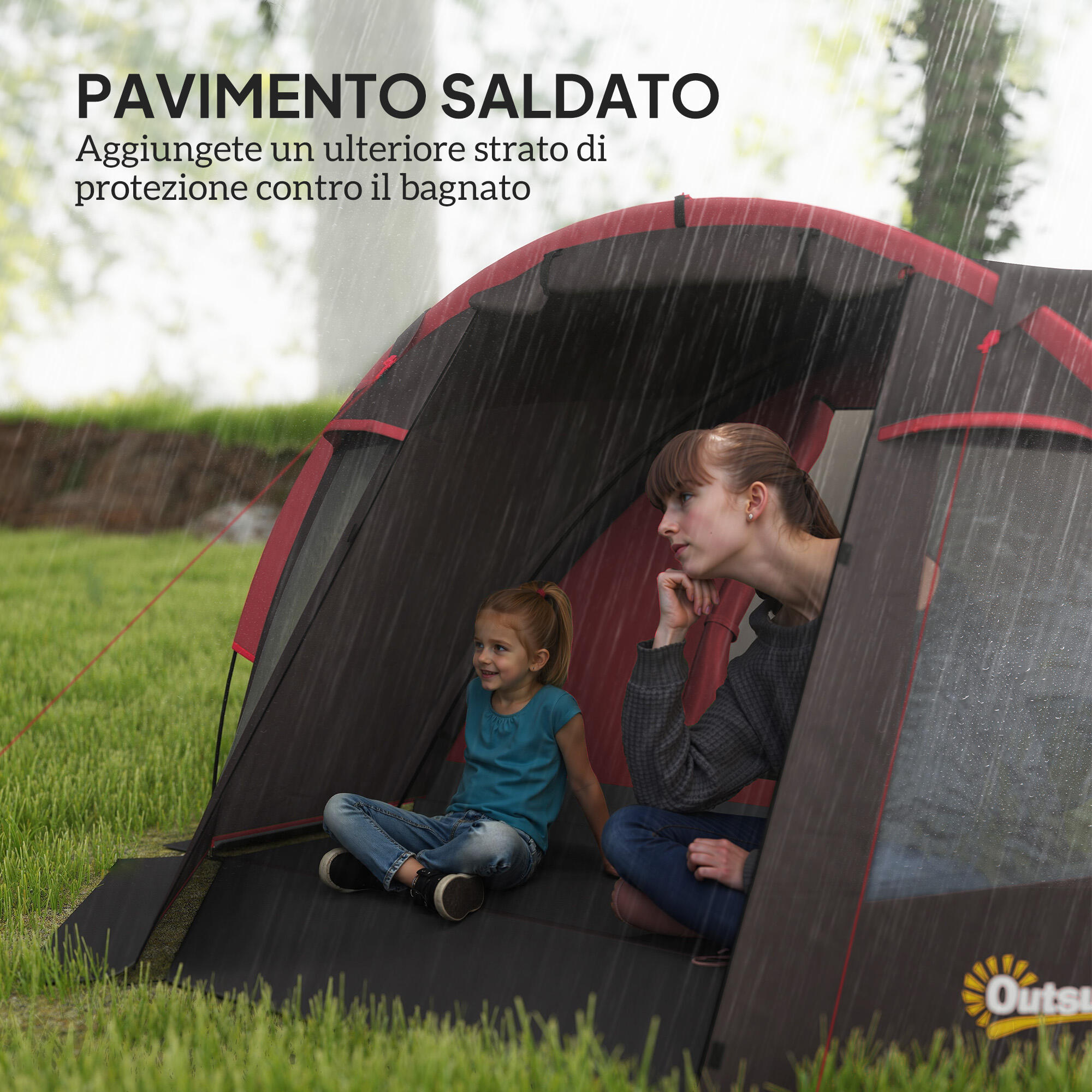 Outsunny Tenda da Campeggio 2-4 Persone Stanze Separate e Doppie Porte Grigio 5/8