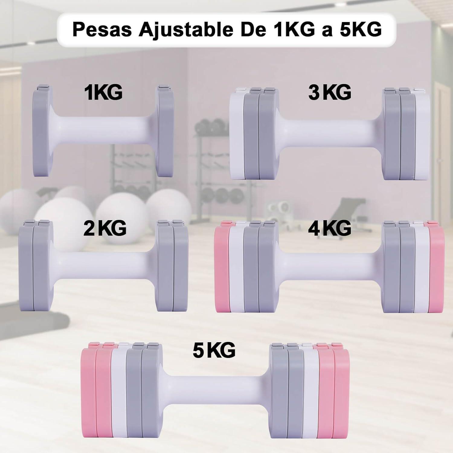 2 Mancuernas Ajustables 5 kg (Par) Impermeable Fitness 3/4