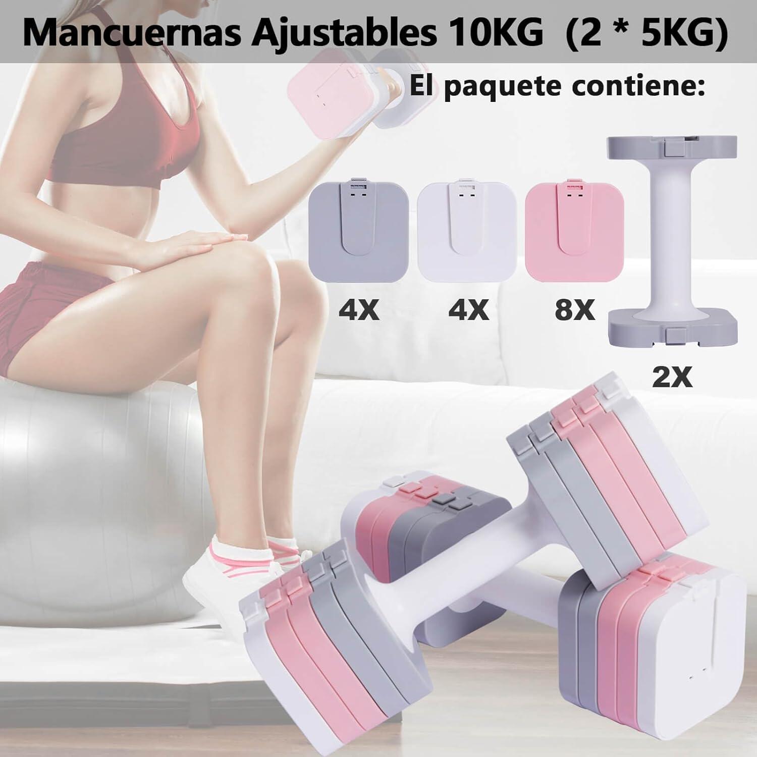 2 Mancuernas Ajustables 5 kg (Par) Impermeable Fitness 2/4