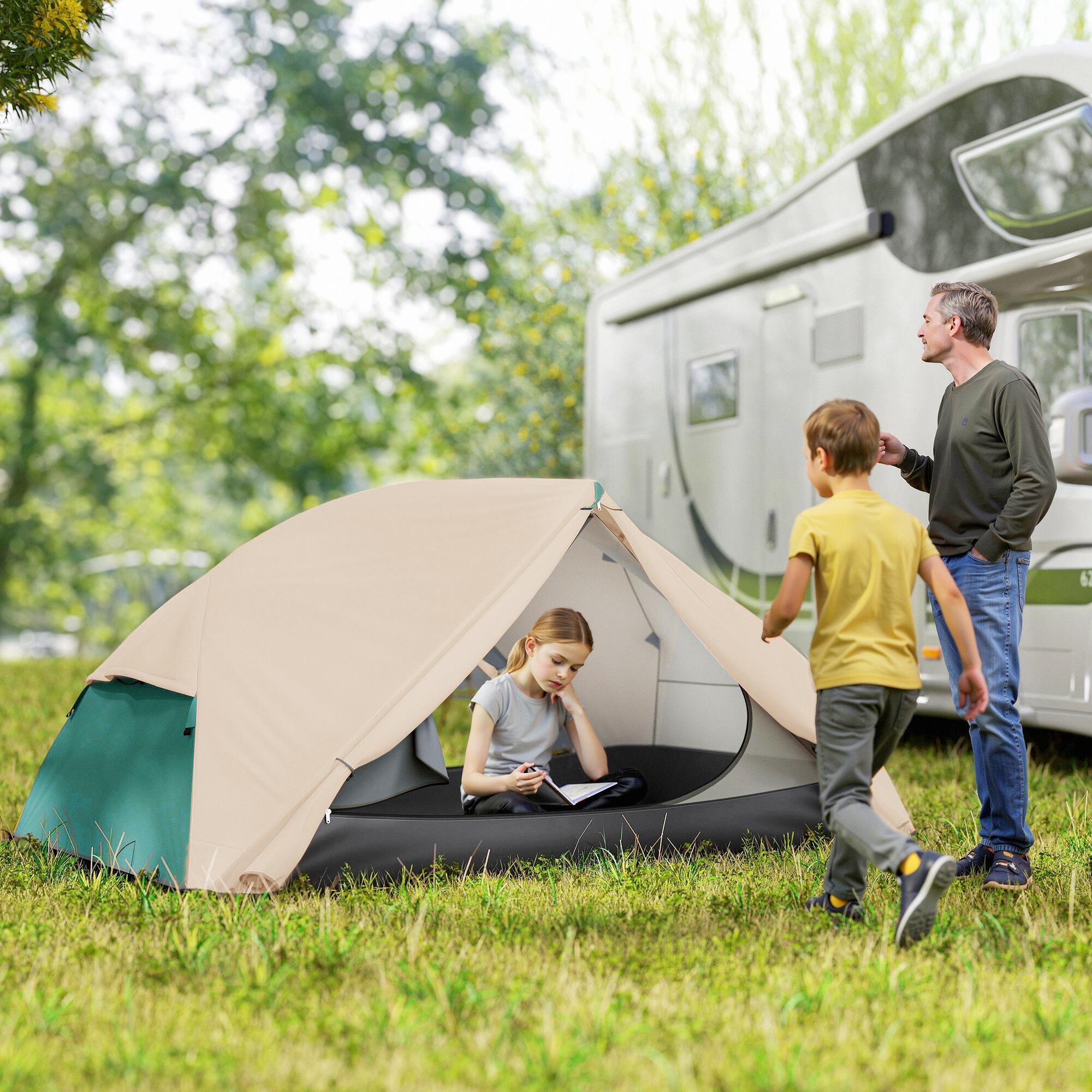 Outsunny Tenda da Campeggio 2 Posti 2 Vestiboli e Borsa di Trasporto Beige 2/7