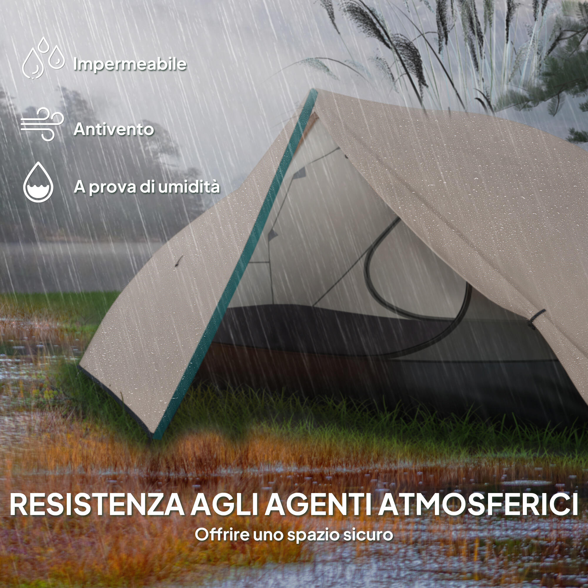 Outsunny Tenda da Campeggio 2 Posti 2 Vestiboli e Borsa di Trasporto Beige 6/7