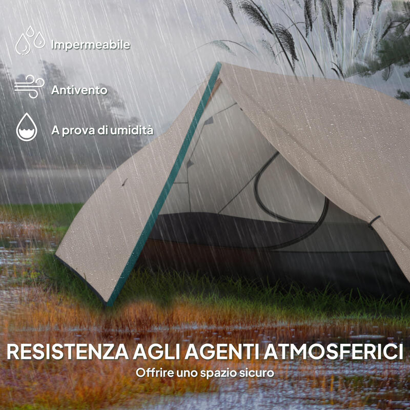 Cort de camping Outsunny pentru 2 persoane, cu geantă de transport, bej
