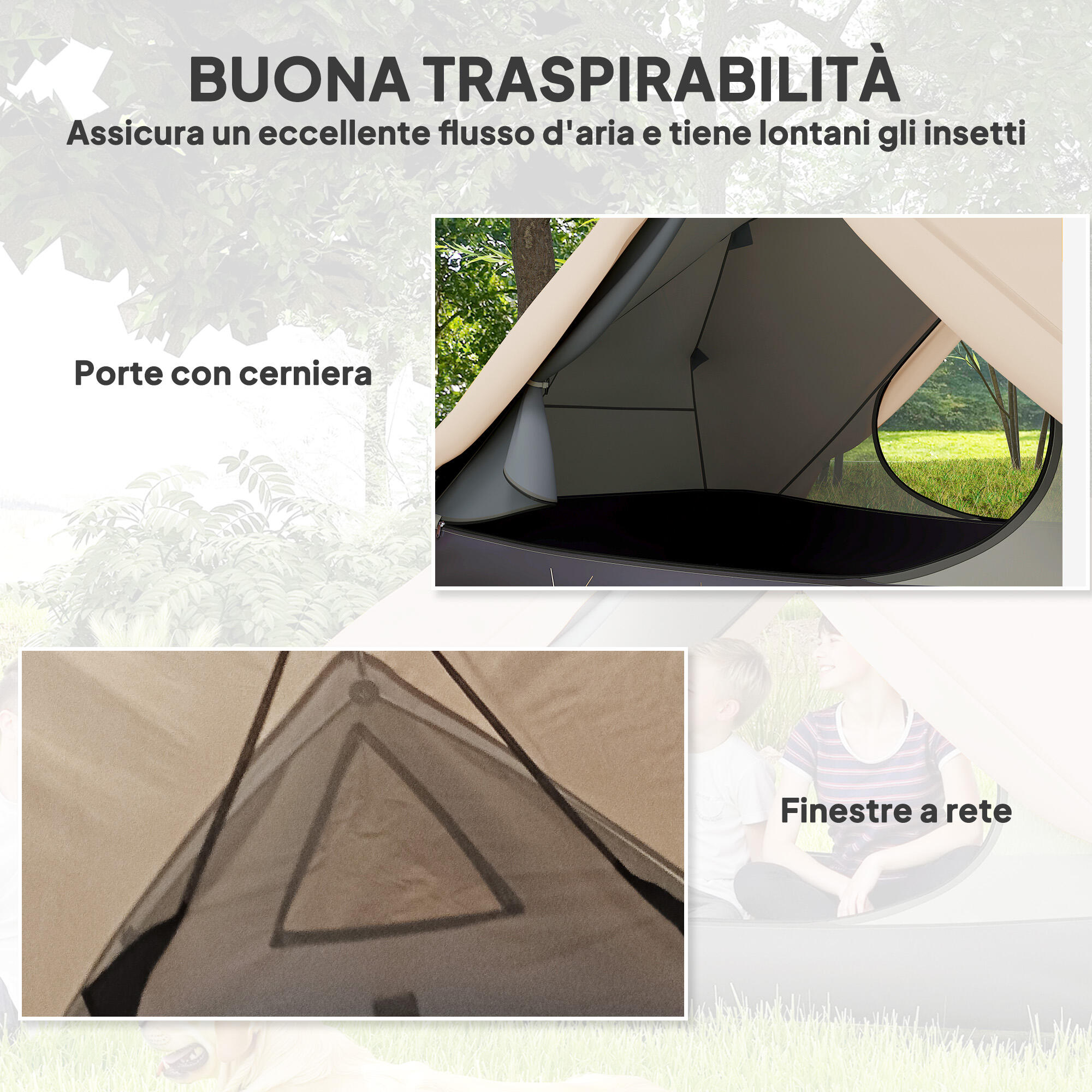 Outsunny Tenda da Campeggio 2 Posti 2 Vestiboli e Borsa di Trasporto Beige 7/7