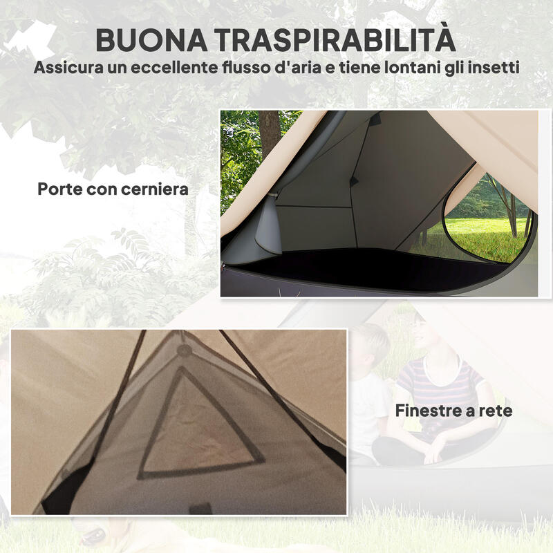 Cort de camping Outsunny pentru 2 persoane, cu geantă de transport, bej