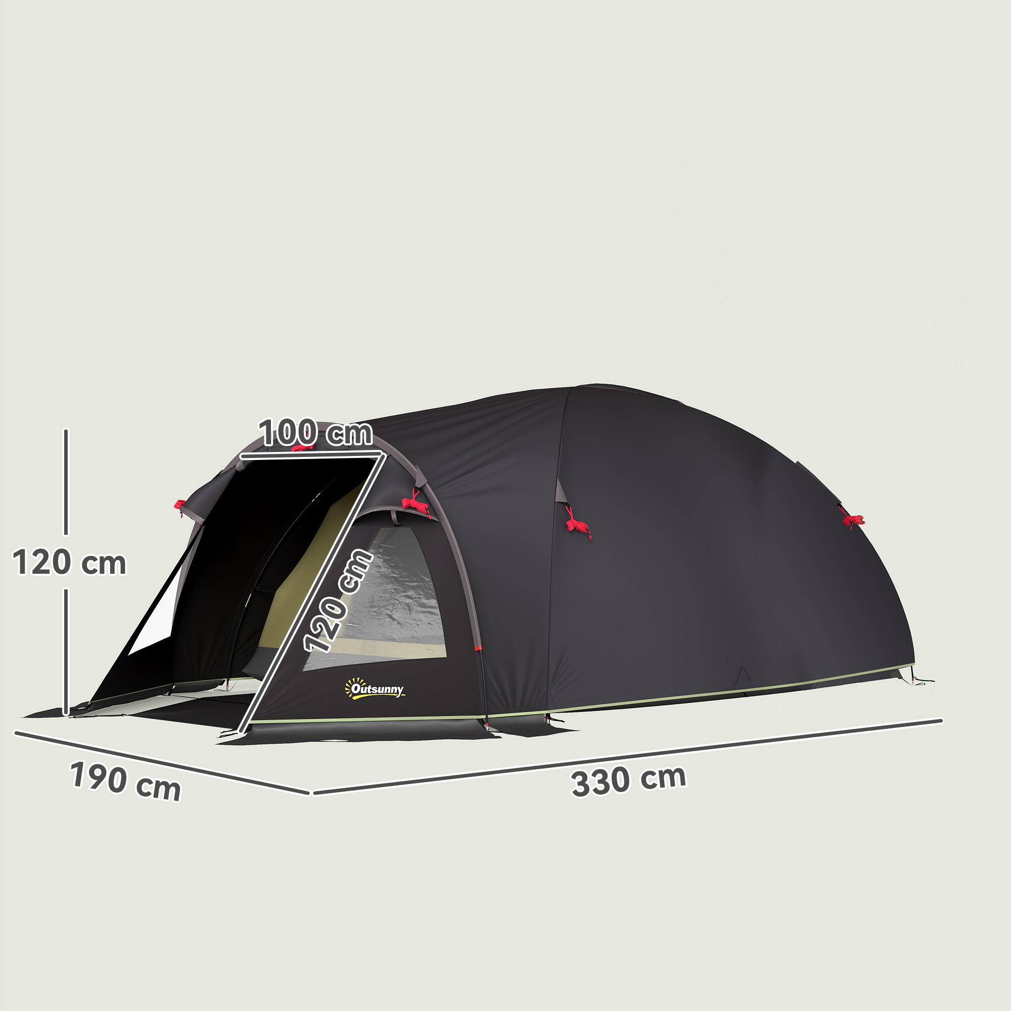 Outsunny Tenda a Tunnel per 2 Persone con Finestre Laterali in Poliestere Nero 3/8