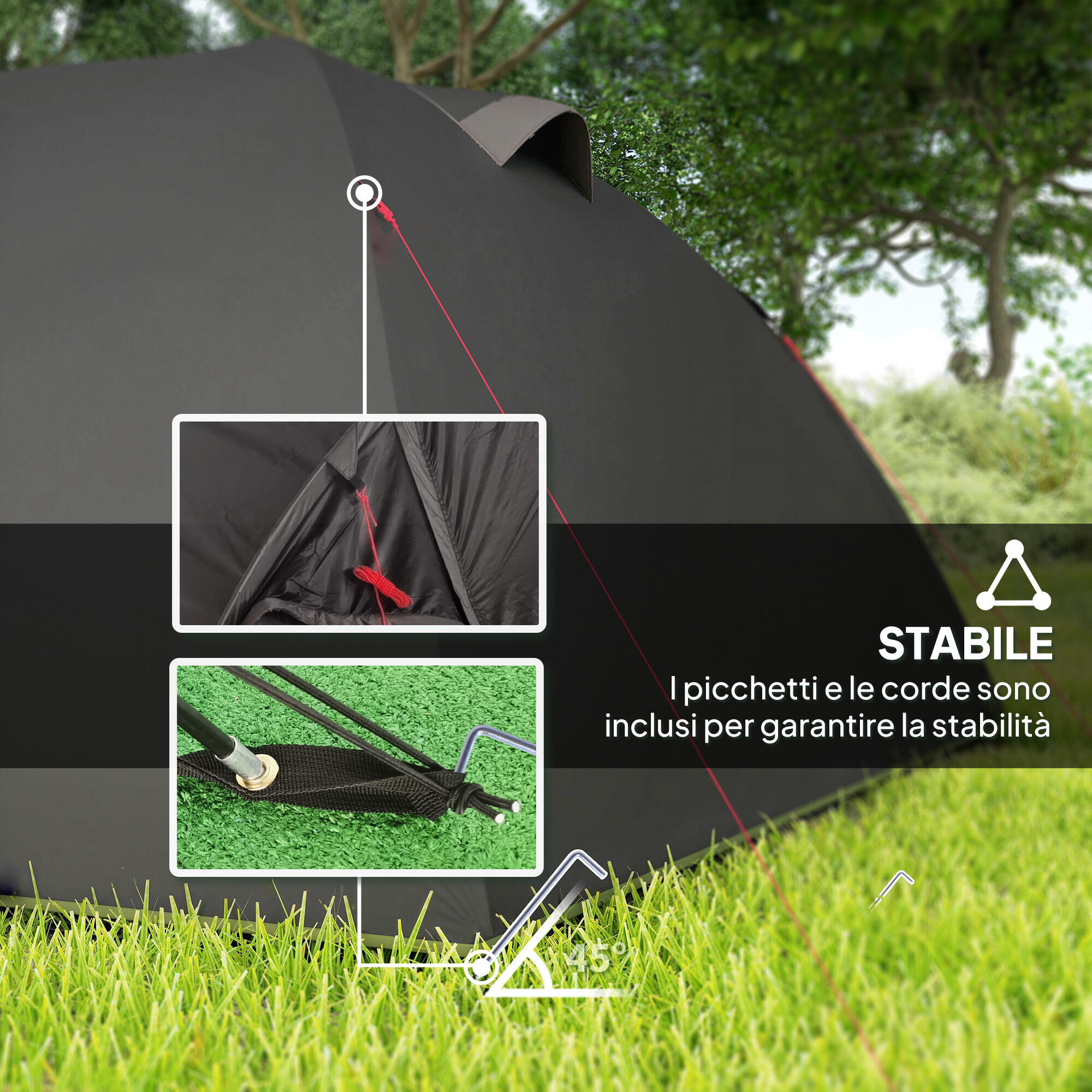 Outsunny Tenda a Tunnel per 2 Persone con Finestre Laterali in Poliestere Nero 6/8