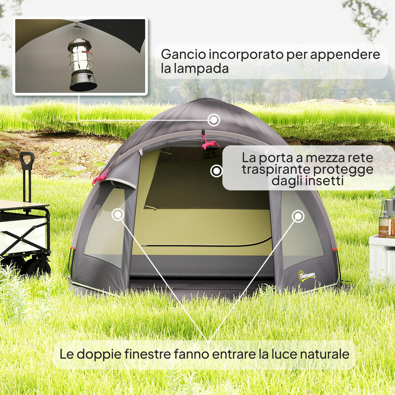 Cort tunel Outsunny pentru 2 persoane cu ferestre laterale din poliester negru