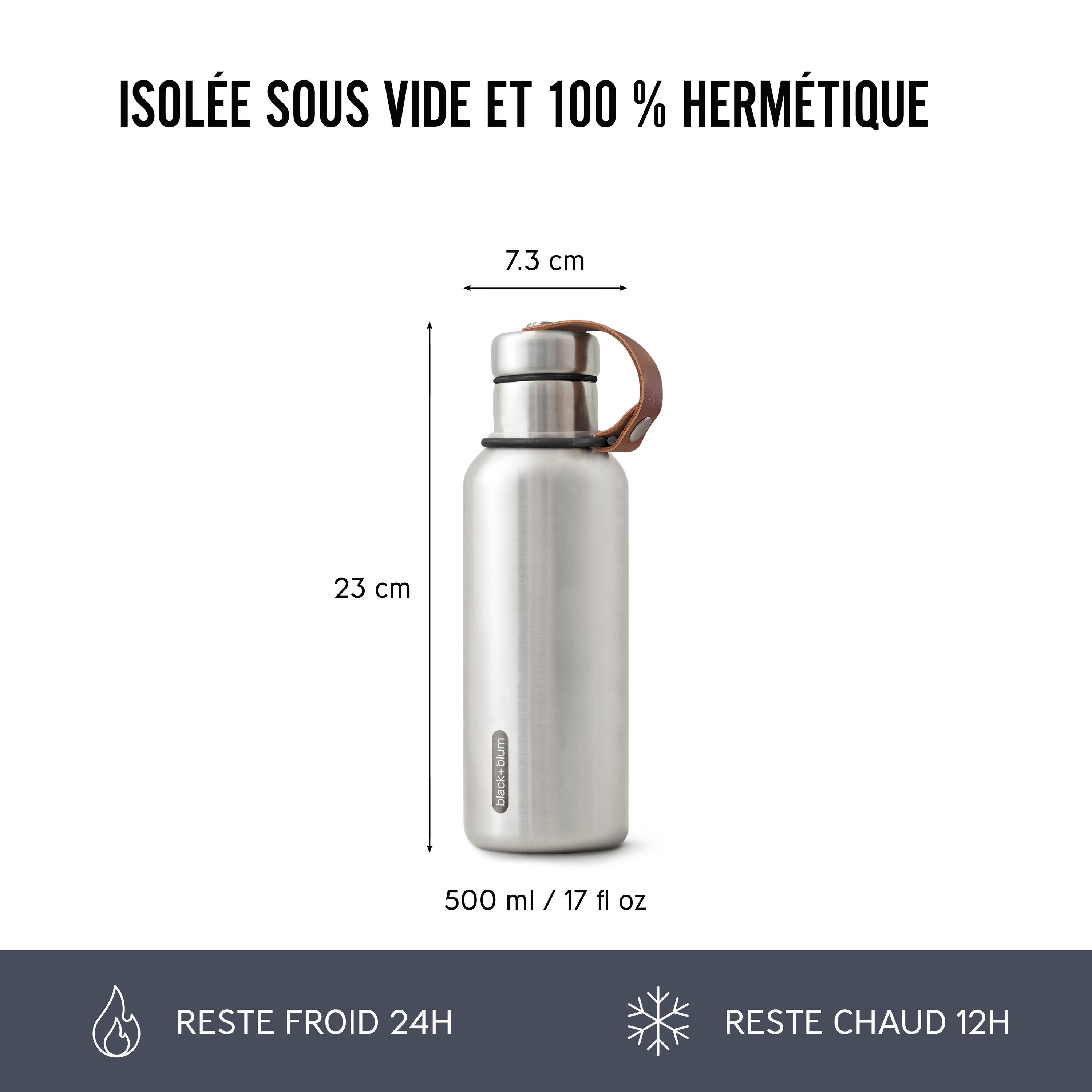 GOURDE ISOTHERME-NOIR-500ML-EN ACIER INOX-24H CHAUD  12H FROID 4/4