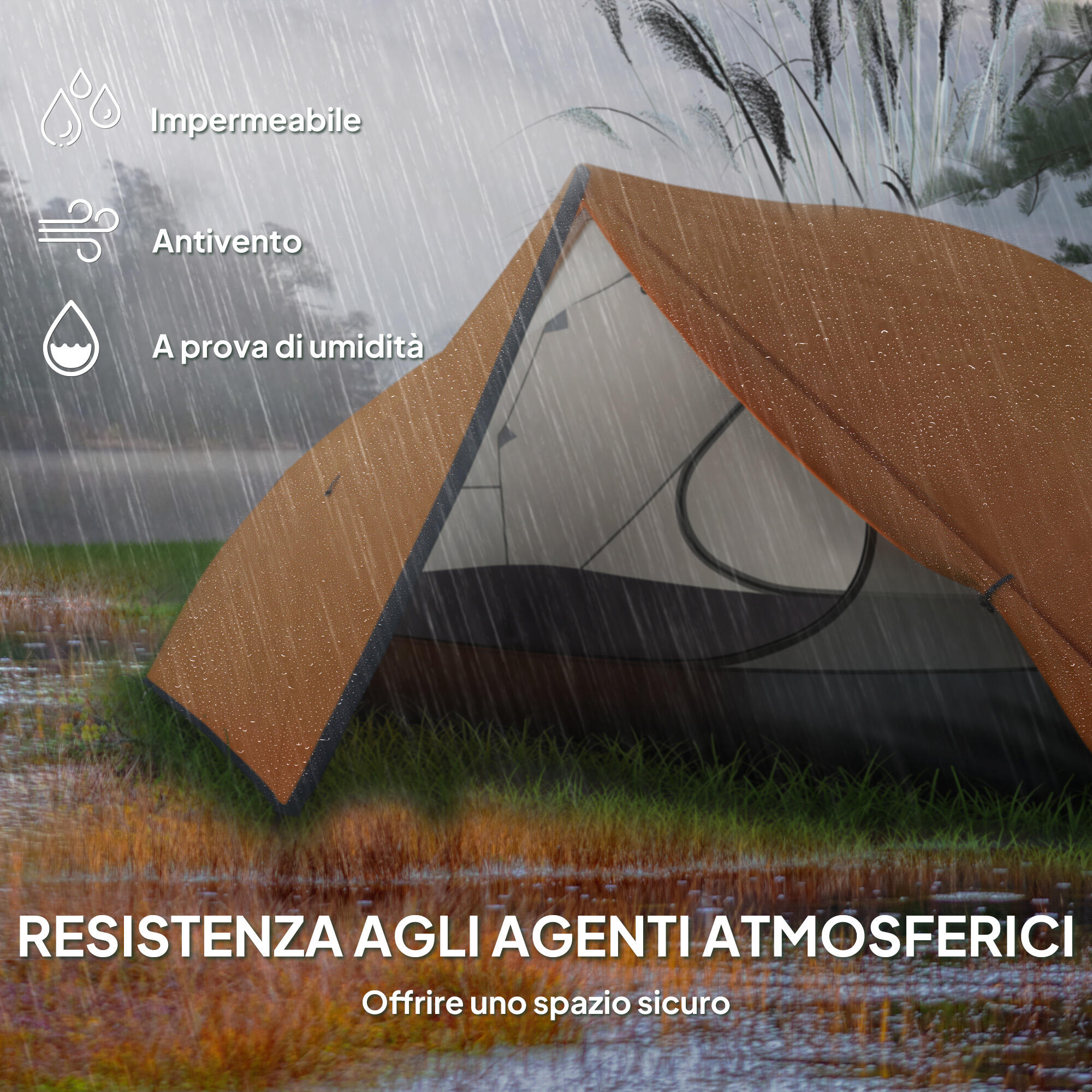 Outsunny Tenda da Campeggio 2 Posti 2 Vestiboli e Borsa di Trasporto Arancione 6/7