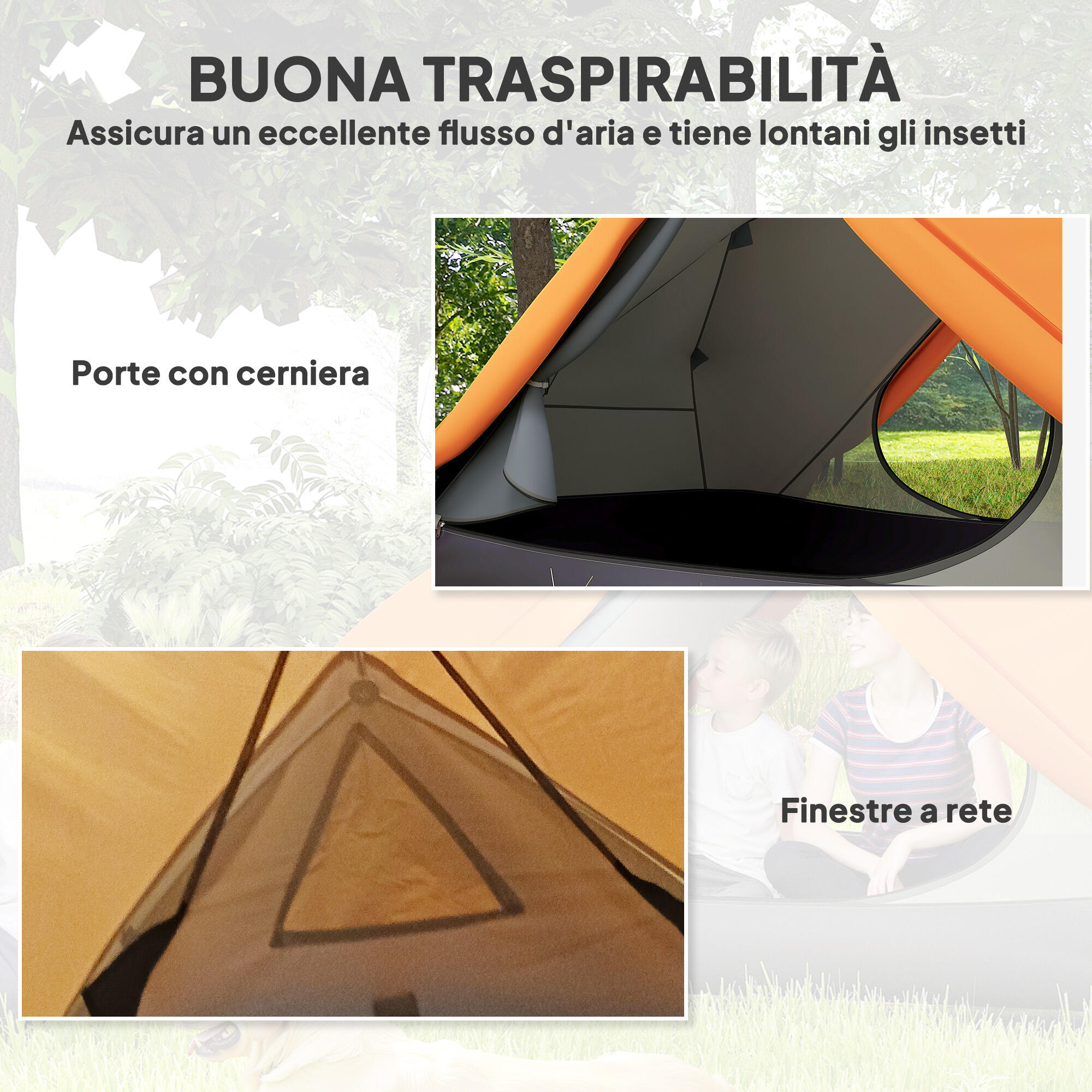 Outsunny Tenda da Campeggio 2 Posti 2 Vestiboli e Borsa di Trasporto Arancione 7/7